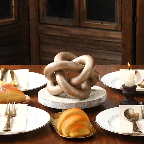 Miniatura 5 de Decoración de nudo de madera de 3 eslabones, decoración de mesa auxiliar tallada a mano, decoración de eslabones de cadena, estante moderno, objetos