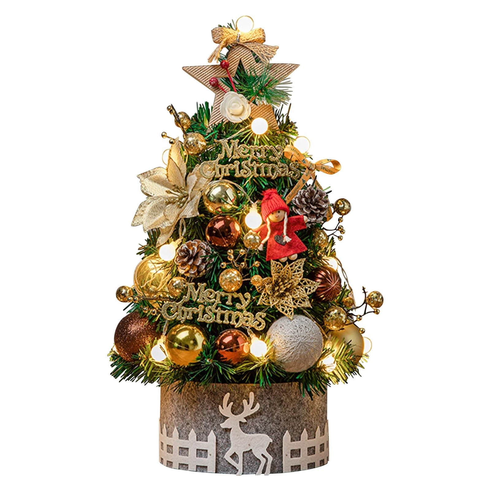 Sapin de Noël Portable 45 cm (17,72 Pouces), idéal for Une Table, Un Bureau, Salle Classe ou Balcon Petits espaces(Gold)