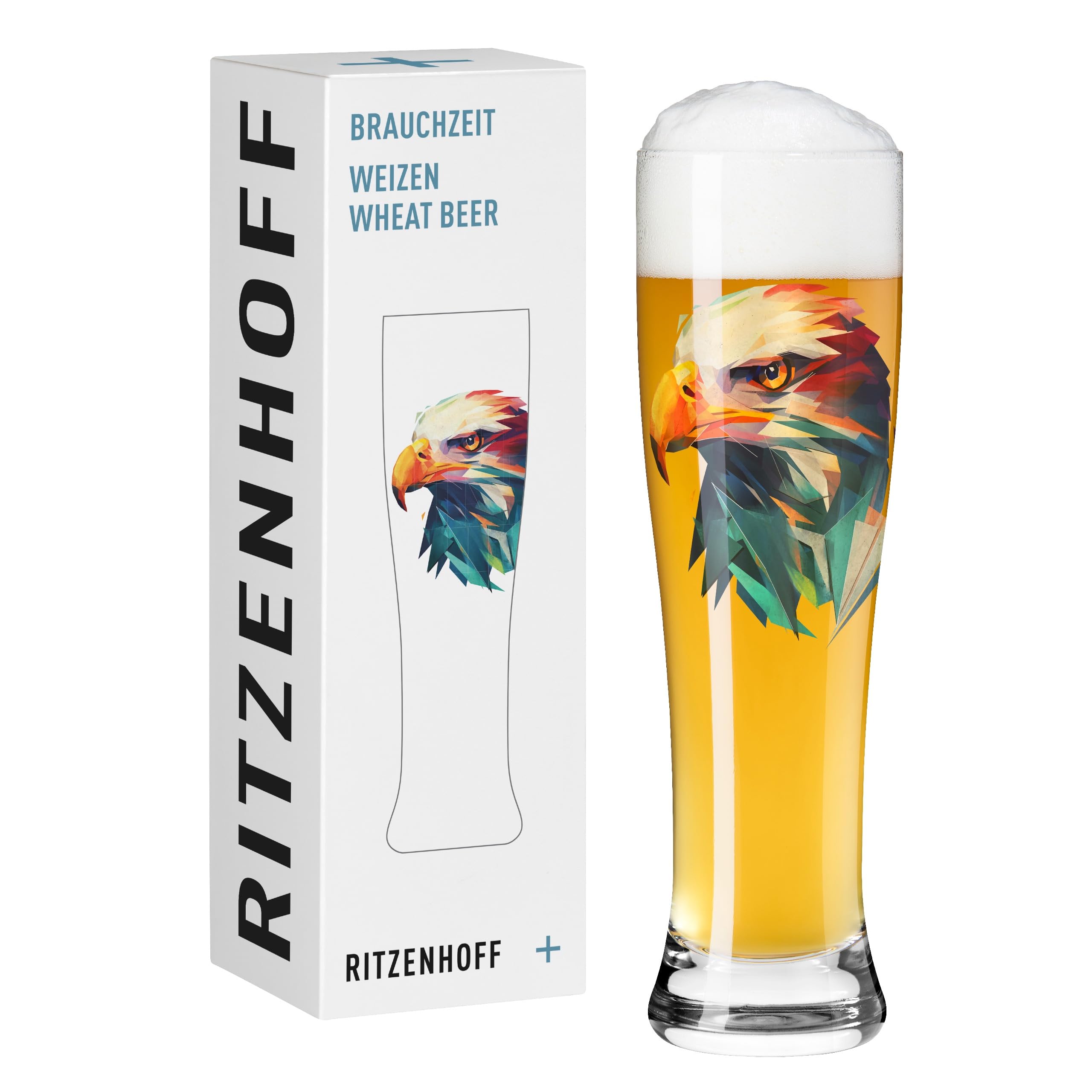 Ritzenhoff White, Yellow, Blue 3481014 Wheat Beer Glass 500 Ml Series Brauchzeit Animal Motif Eagle Digital Print Multicoloured Made In Germany