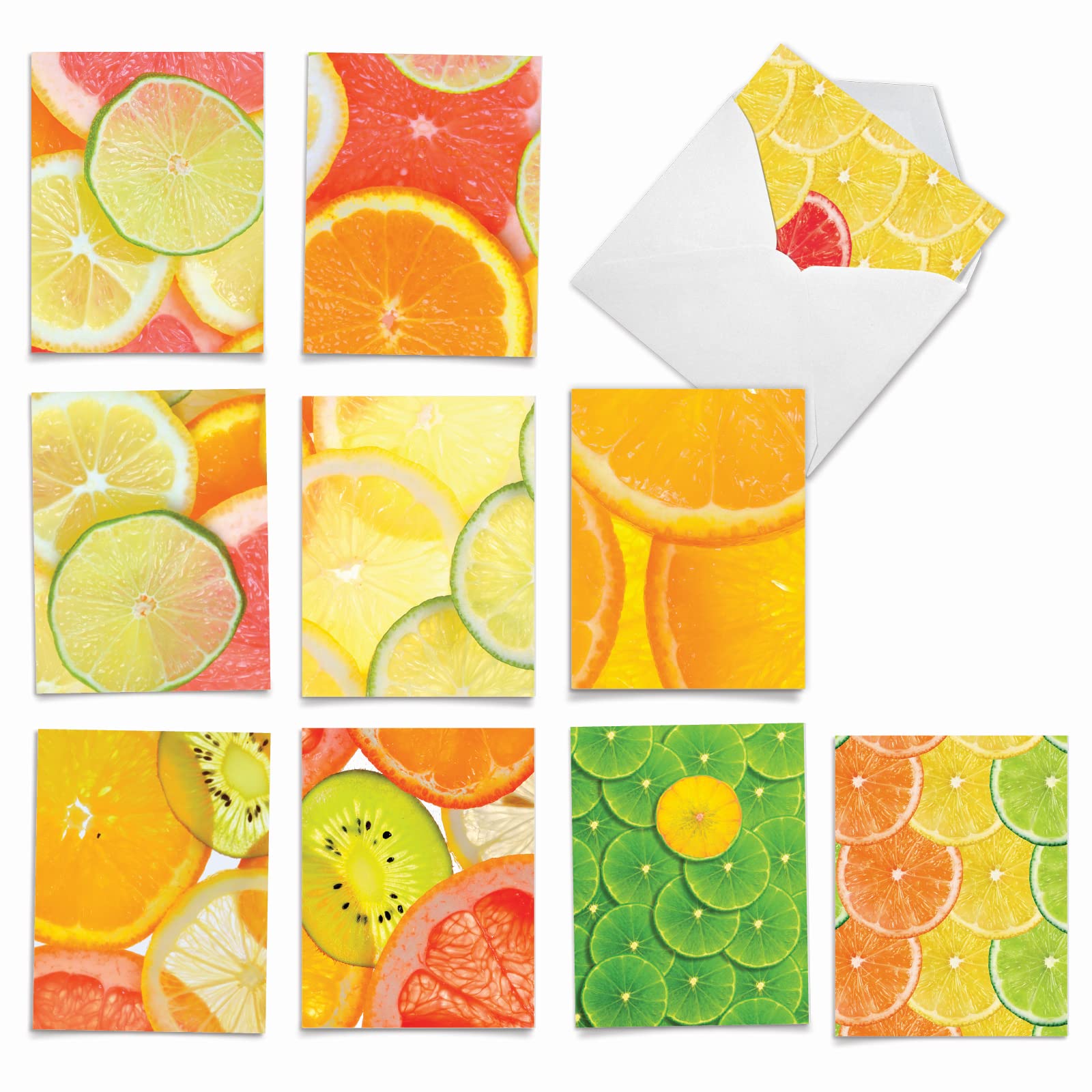 The Best Card Company - 10 Blank Food Note Cards Bulk for Men and Women (4 x 5.12 Inch) - All Occasion Assortment, Boxed Set - Citrus Slices M10021BK