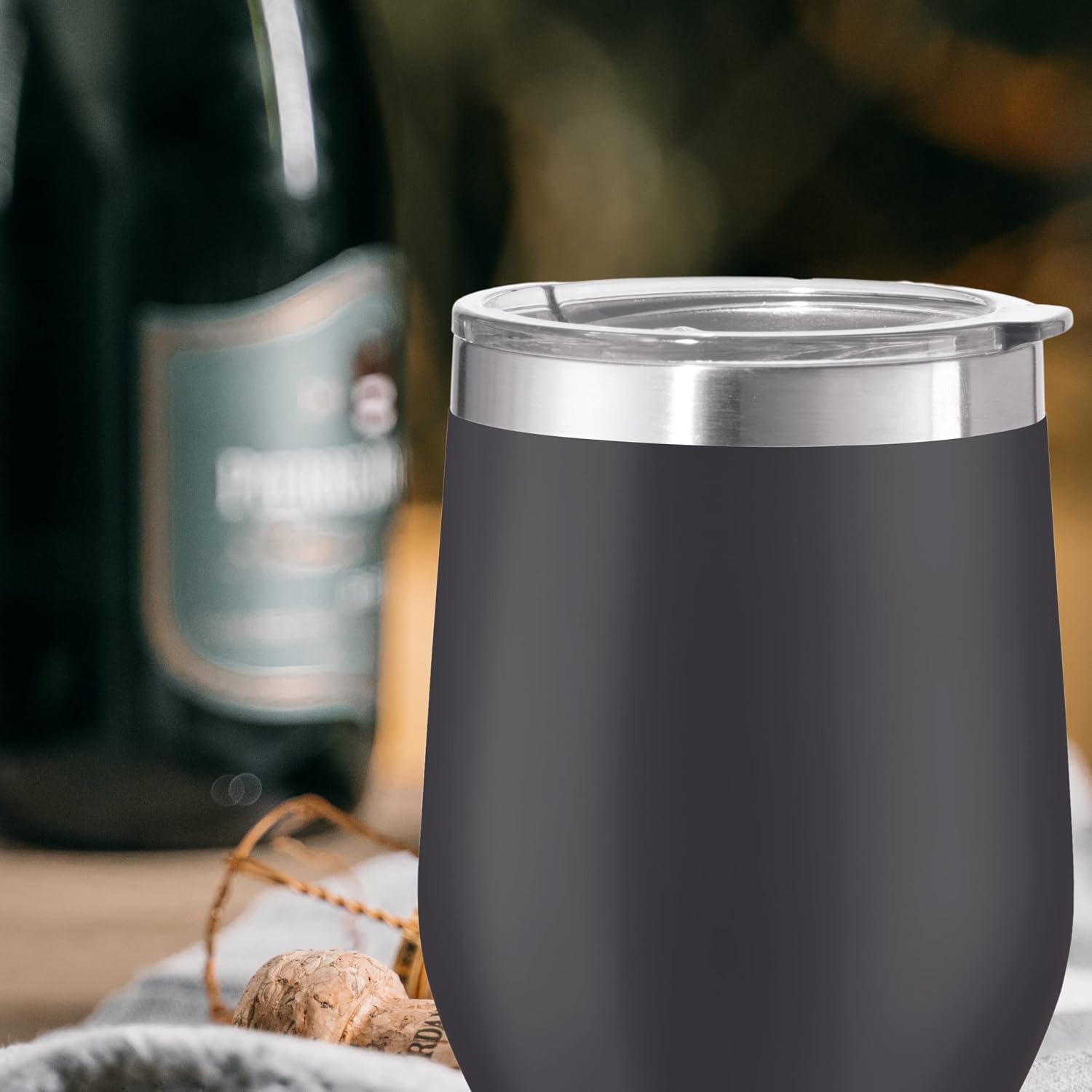 Oggi Cheers Insulated Wine Tumbler, 12-Ounce, Black (8145.3) image 4