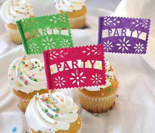 Del Mex Juego de 18 mini banderitos de papel mexicano multicolor para decoración de cupcakes (fiesta)