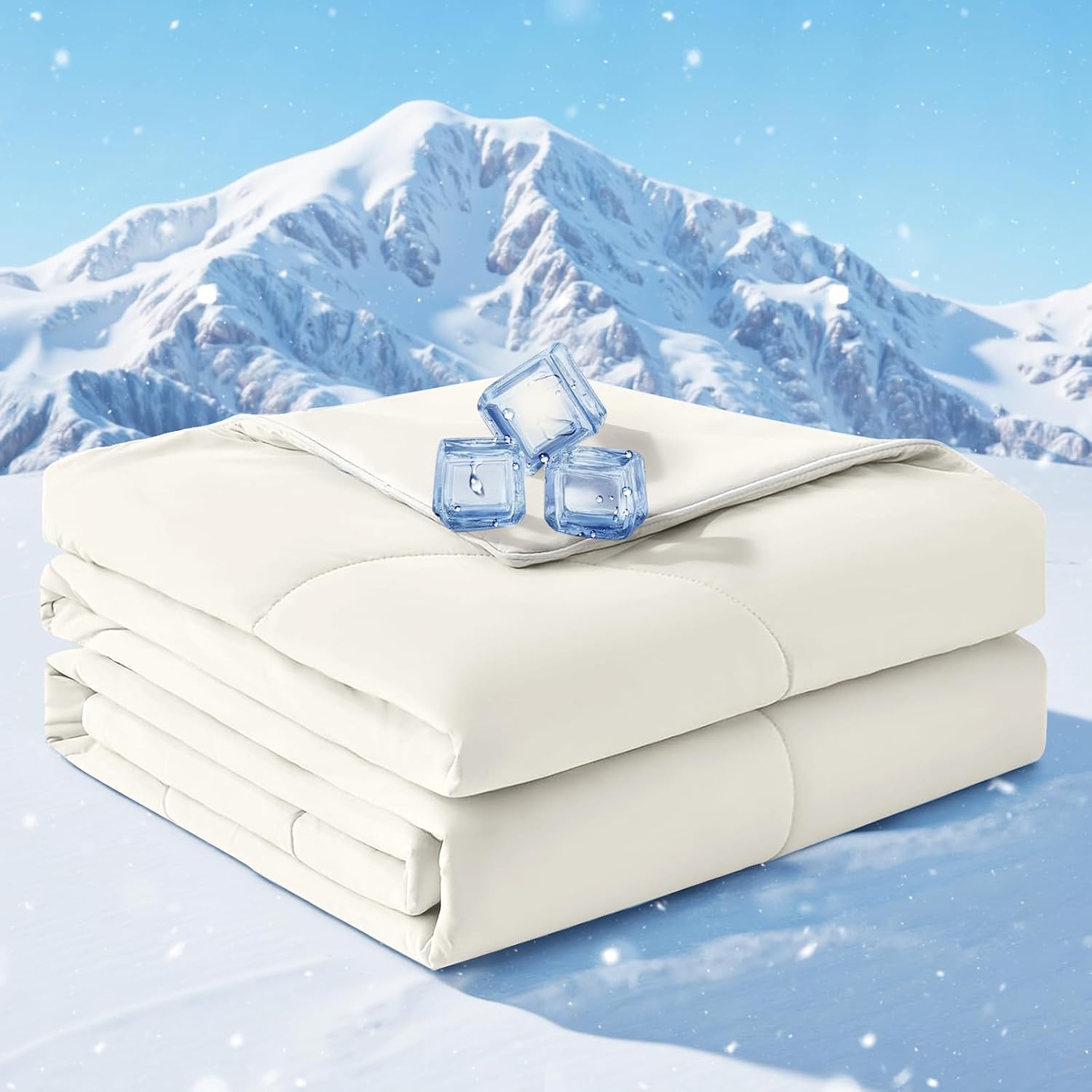 Cooling Comforter Queen Size, Cooling Blankets for Hot Sleepers and Night Sweats, Double Sided Cool Q-Max>0.45, Lightweight and Breathable Absorb Heat Soft Summer Ice Blanket 90"×90" Inches, Ivory