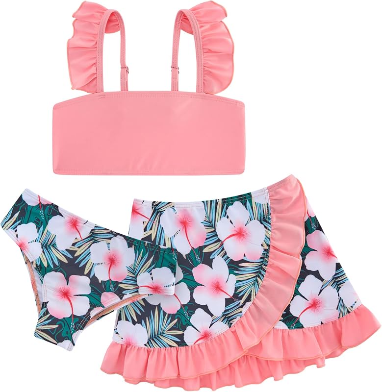 Girls Swimsuit 3 Piece Bathing Suits Bikini Sets for 4-12 Years