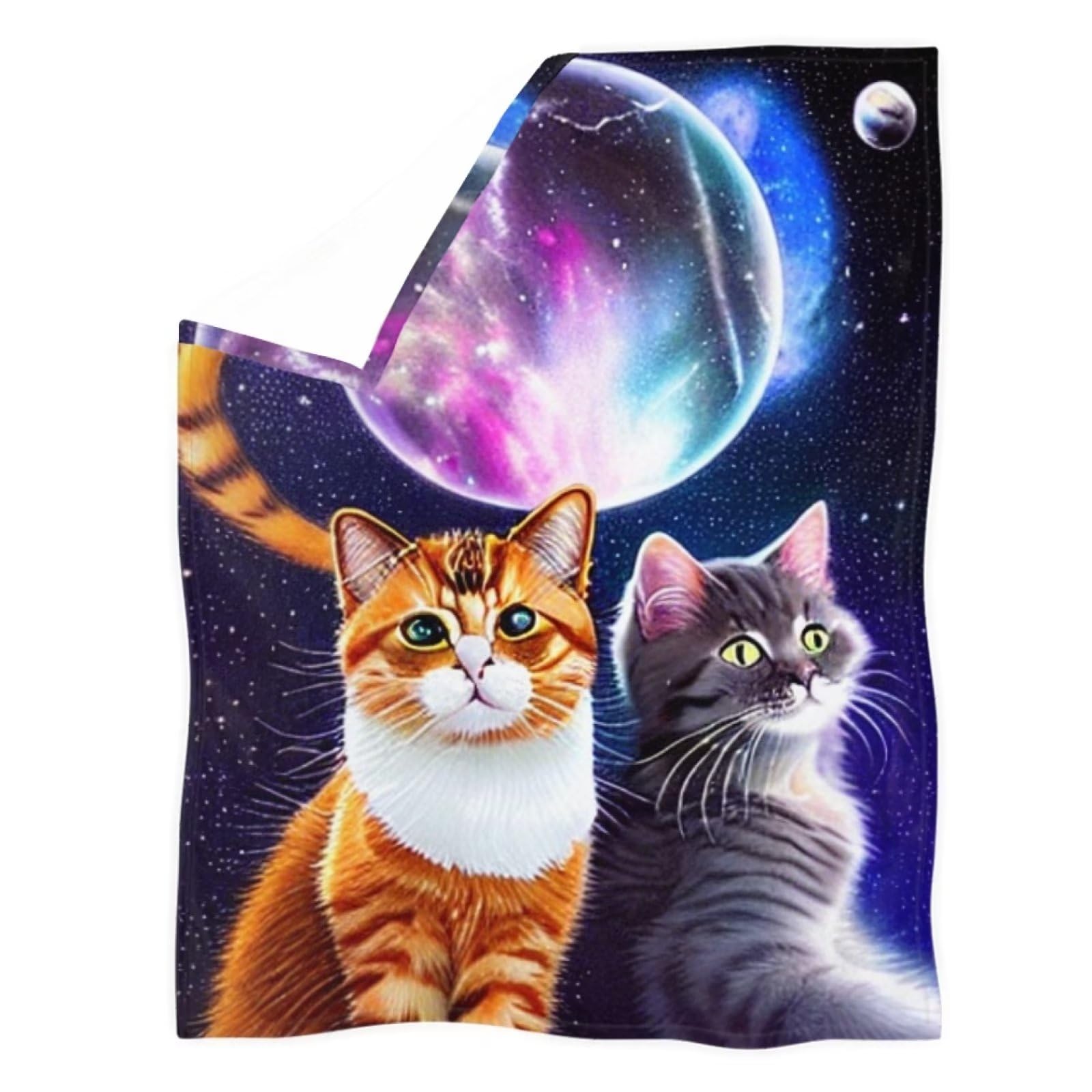 chaqlin Galaxy Cat Throw Blanket Cute Home Living Room Bed Blanket,Animal Cat Design Fleece Throw Blanket for Couch Sofa Kids Adult Portable Winter Blanket — image 1