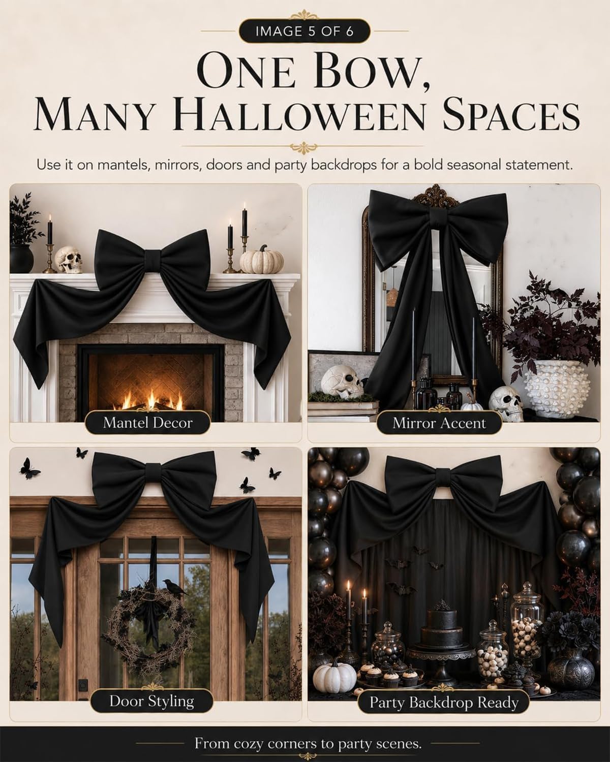 Halloween Decorations Decor Christmas Black Bows Balloons Garland Giant Wreath Fabric Big for Backdrop Kitchen Wall Birthday Fancy Party Arch Cover Ribbons for Front Door Room Tree Topper