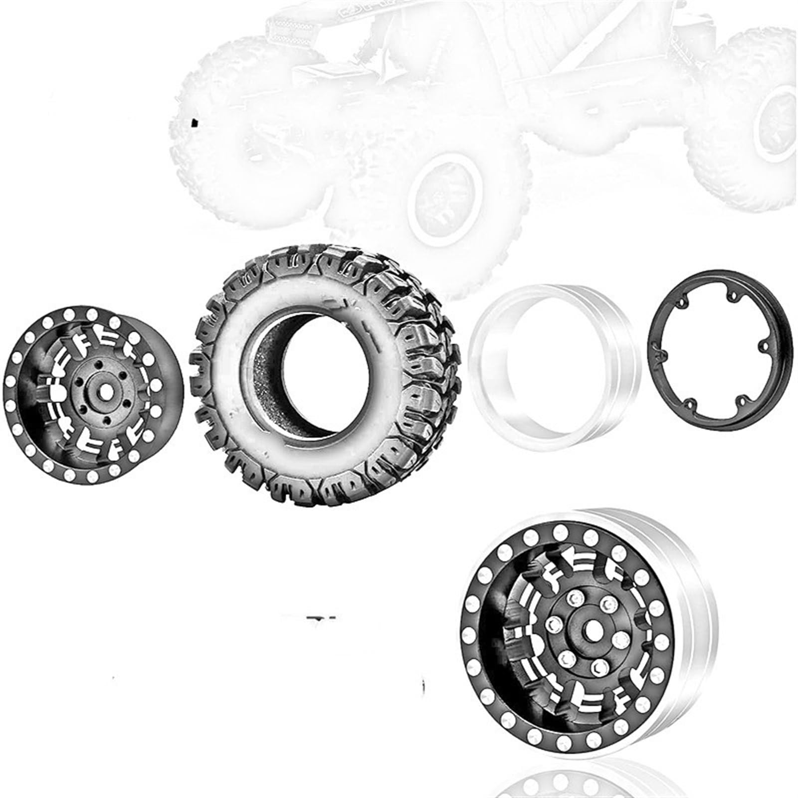 RC Pneus Jante Compatible avec TRX4M pour SCX24 FCX24 AX24 1/24 1/18 RC Car 1.0 Plus, Roues Beadlock, Jantes À Décalage Négatif De 7mm, Pneus Souples Et Collants
