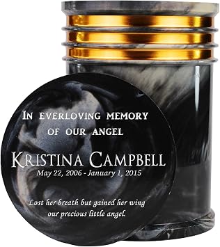 1pc Personalized Cultured Marble Cremation Urn with Laser Engraved on Top for Adult Sized Human Ashes Made with Marble Dust and Resin Binder - Burial, Memorial and Funeral