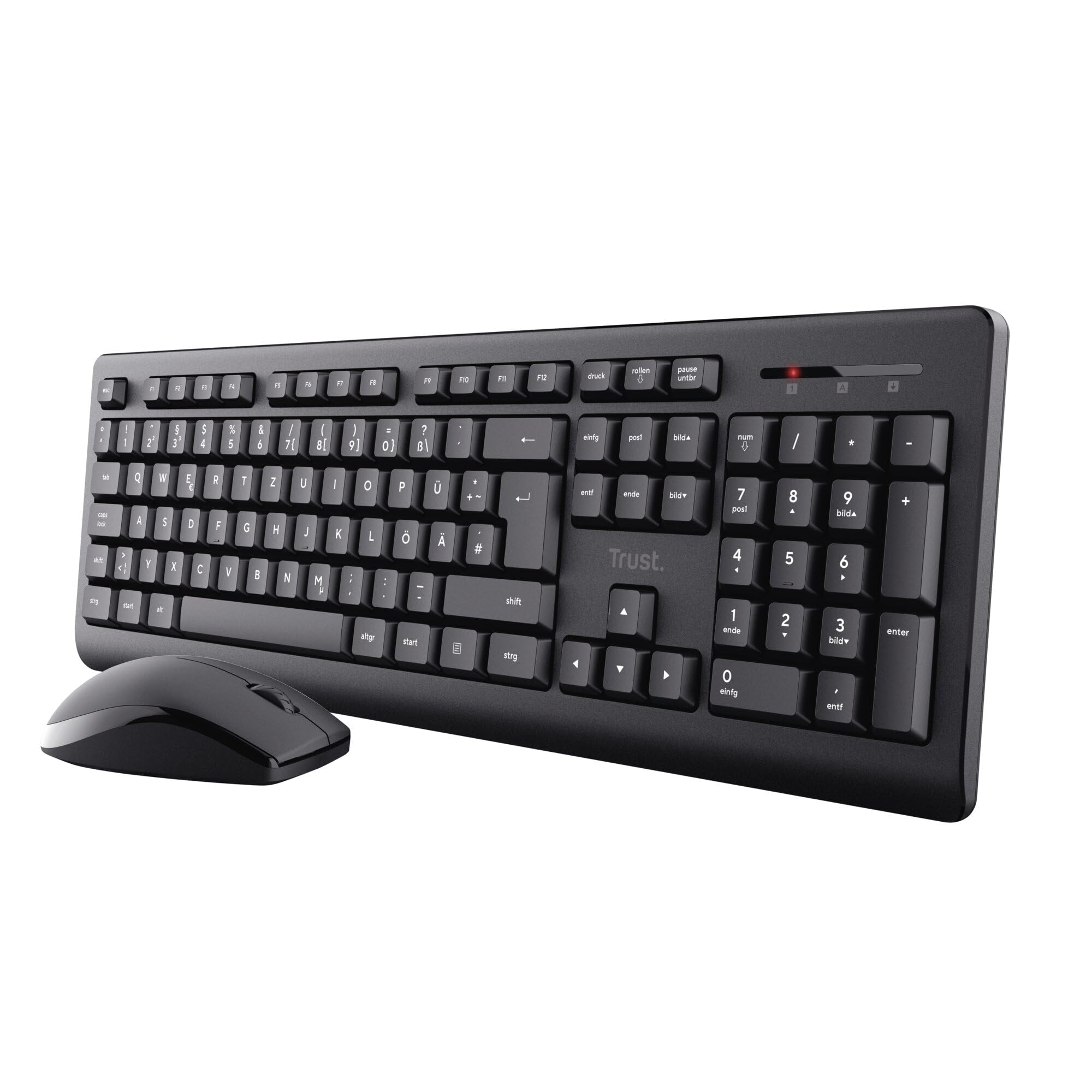 Trust Primo Keyboard Mouse Set Wireless German QWERTZ Layout Flat Keys Splashproof Ambidextrous Wireless Mouse One USB Receiver Wireless Keyboard for PC Computer Laptop Mac