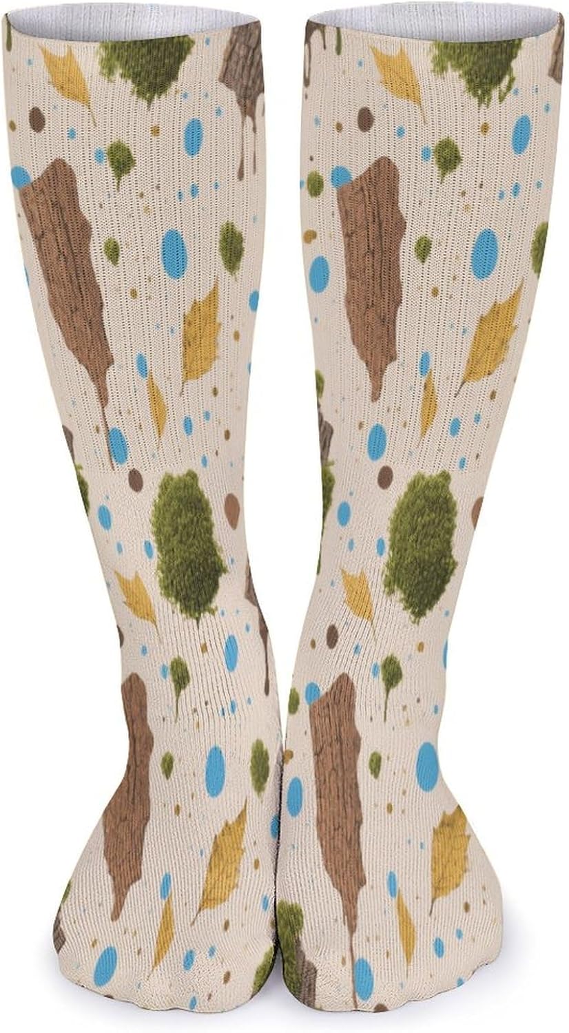 Forest Elements Crew Socks High Stocking Thermal Socks | Tube Socks-Breathable-Moisture-Soft-wicking for Hospital Pilates Yoga for women men Grippy for office and daily walking