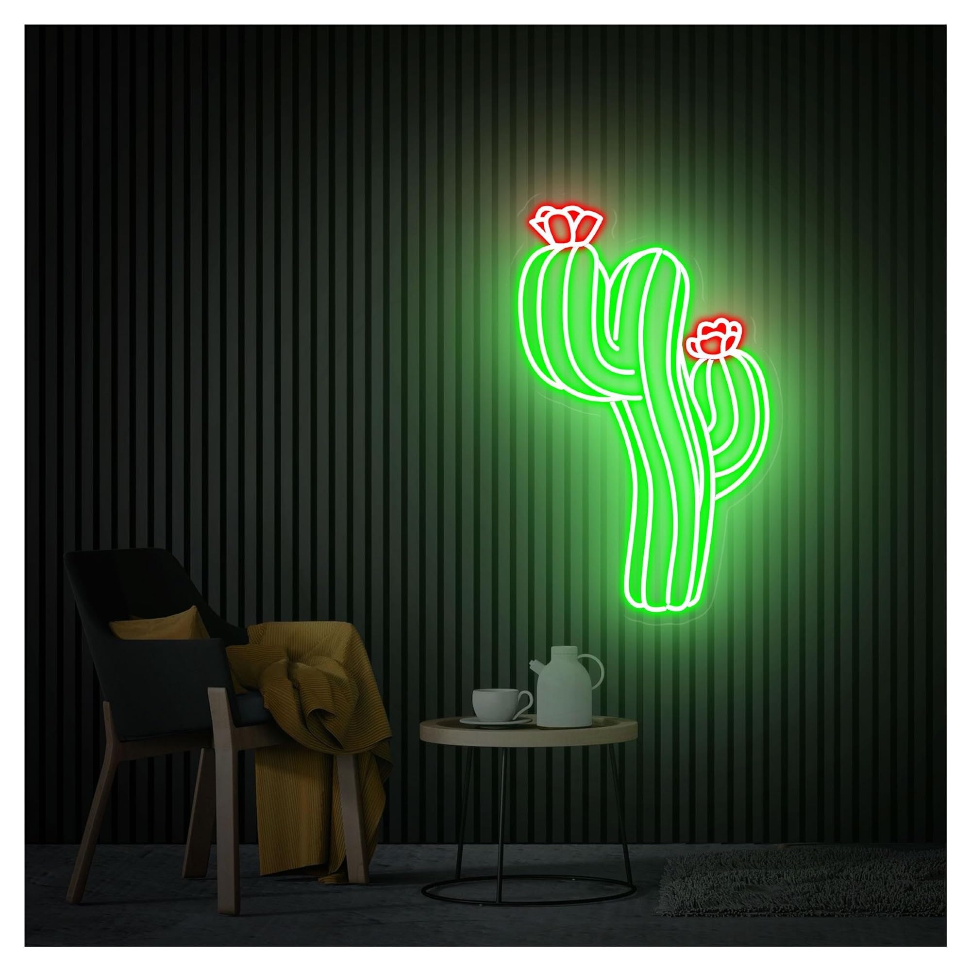 RONGCH Hanging Art Signs Cactus Neon Sign,Suitable for Game Room Home Bar Pub Wall Decor with Dimmable 32cmx50cm(D)