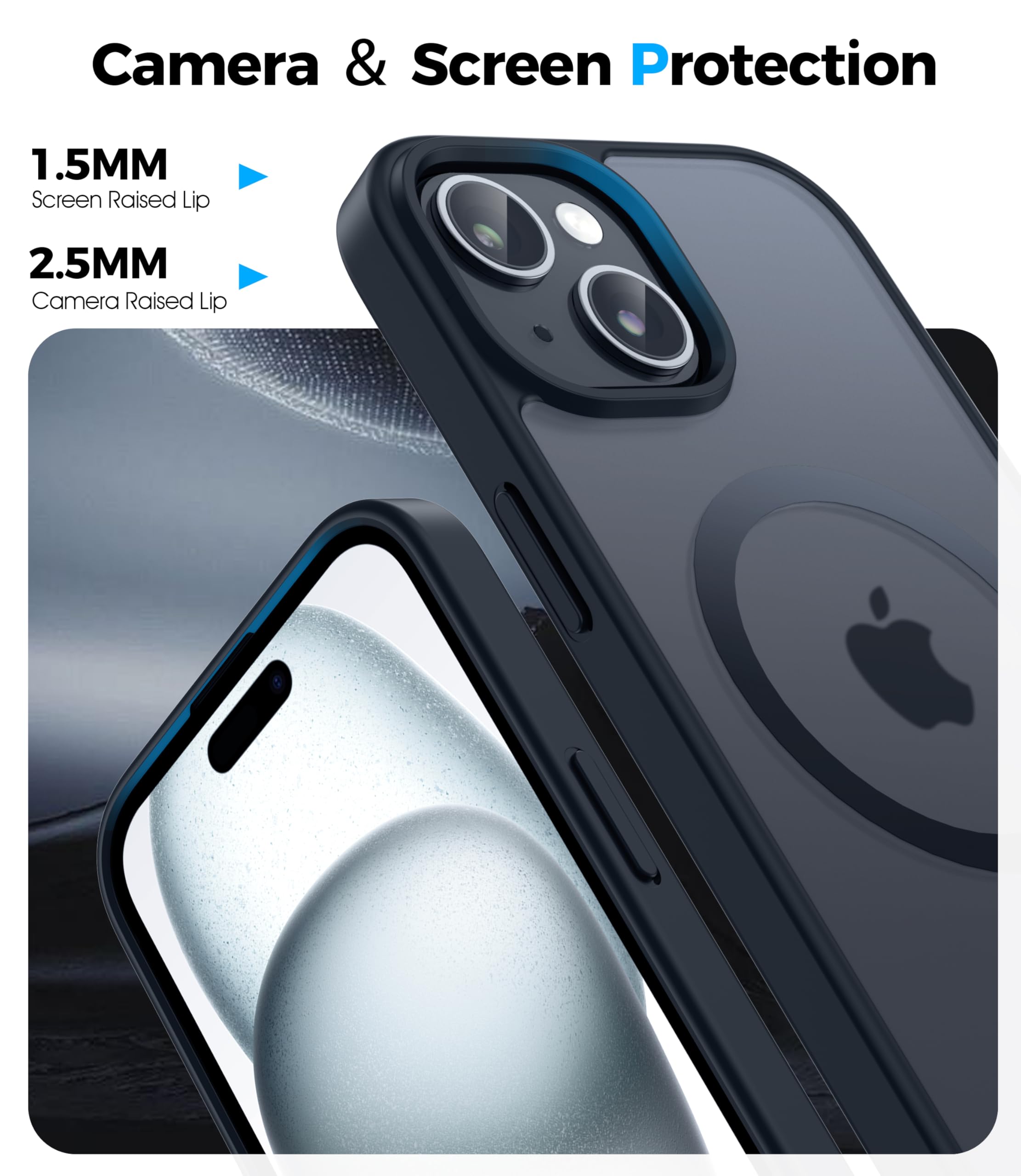 Opkiegrn Cover Magnetica iPhone 13/14 / 15 / 16e, Compatibile con MagSafe, Protezione Antiurto di Livello Militare, Custodia Traslucida Acrilico Posteriore Protettiva Sottile Case, Nero