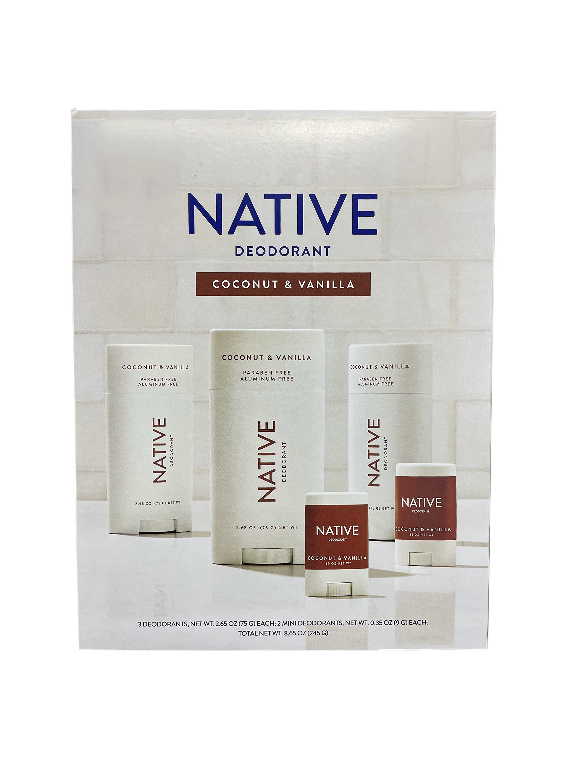 Native Deodorant Coconut & Vanilla 5 Deodorants, Total Net Wt. 8.65 OZ
