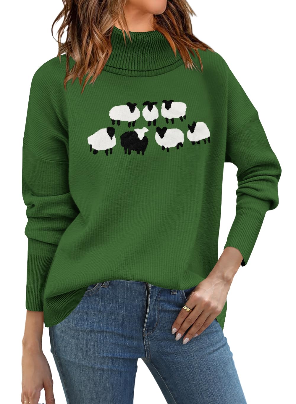 QACOHU Sweaters for Women 2025 Casual Turtleneck Long Sleeve Loose Knit Pullover Sweater Winter Clothes Fall Outfits