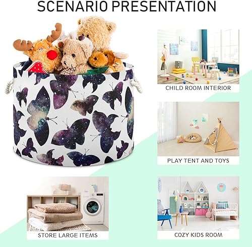 Miniatura 4 de Kigai Galaxy Butterflies - Canasta grande de almacenamiento de juguetes para niños con asas organizador redondo de almacenamiento de lavandería