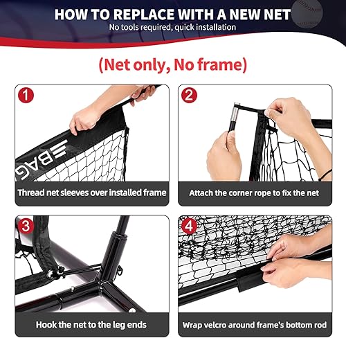 Miniatura 4 de BAGAIL Red de repuesto de 7 x 7 pies para béisbol y sóftbol (solo red, sin marco), red de béisbol de repuesto de poliéster sin nudos de 7 hebras