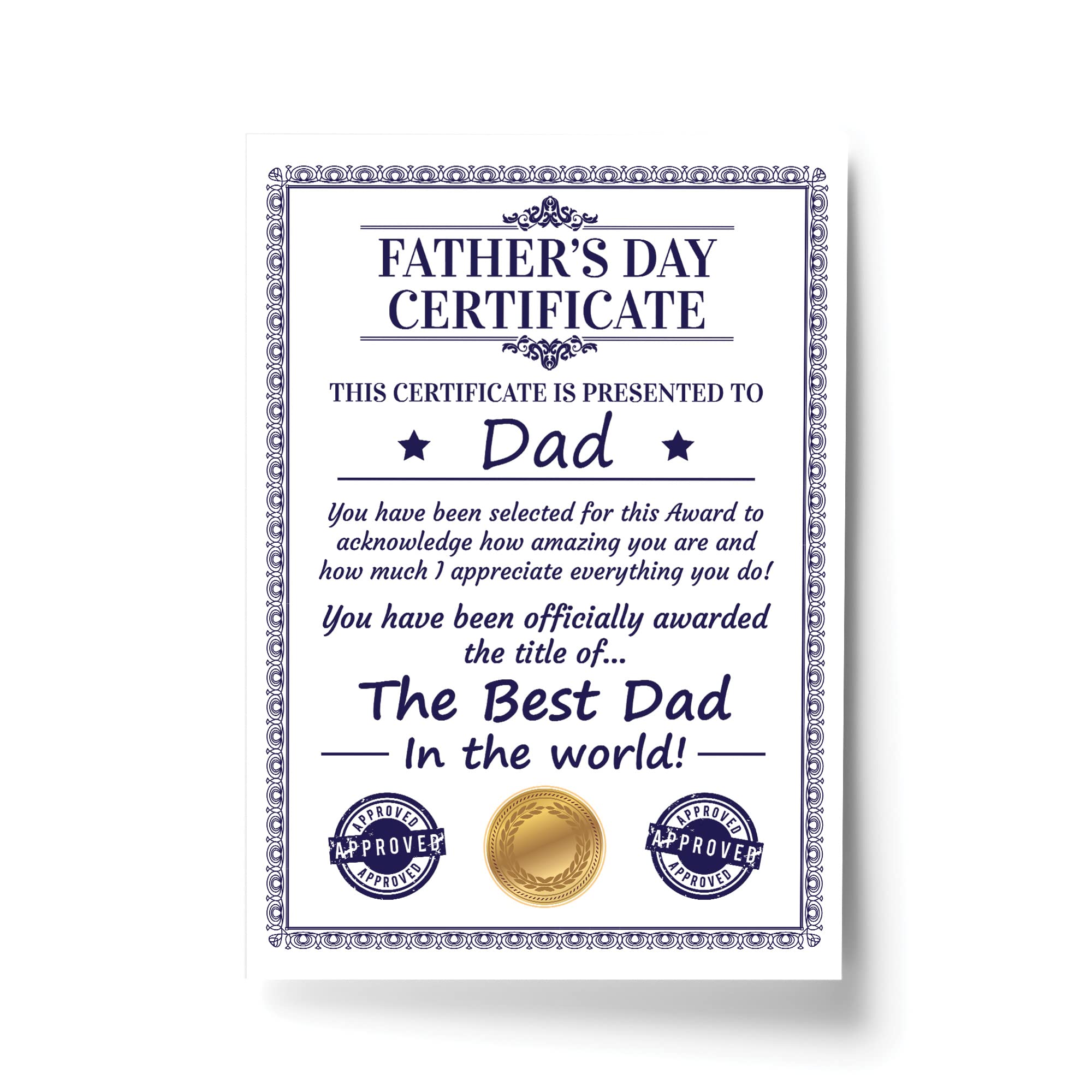 RED OCEAN Dad Certificate For Fathers Day Gift For Dad From Daughter Son Thank You Gift