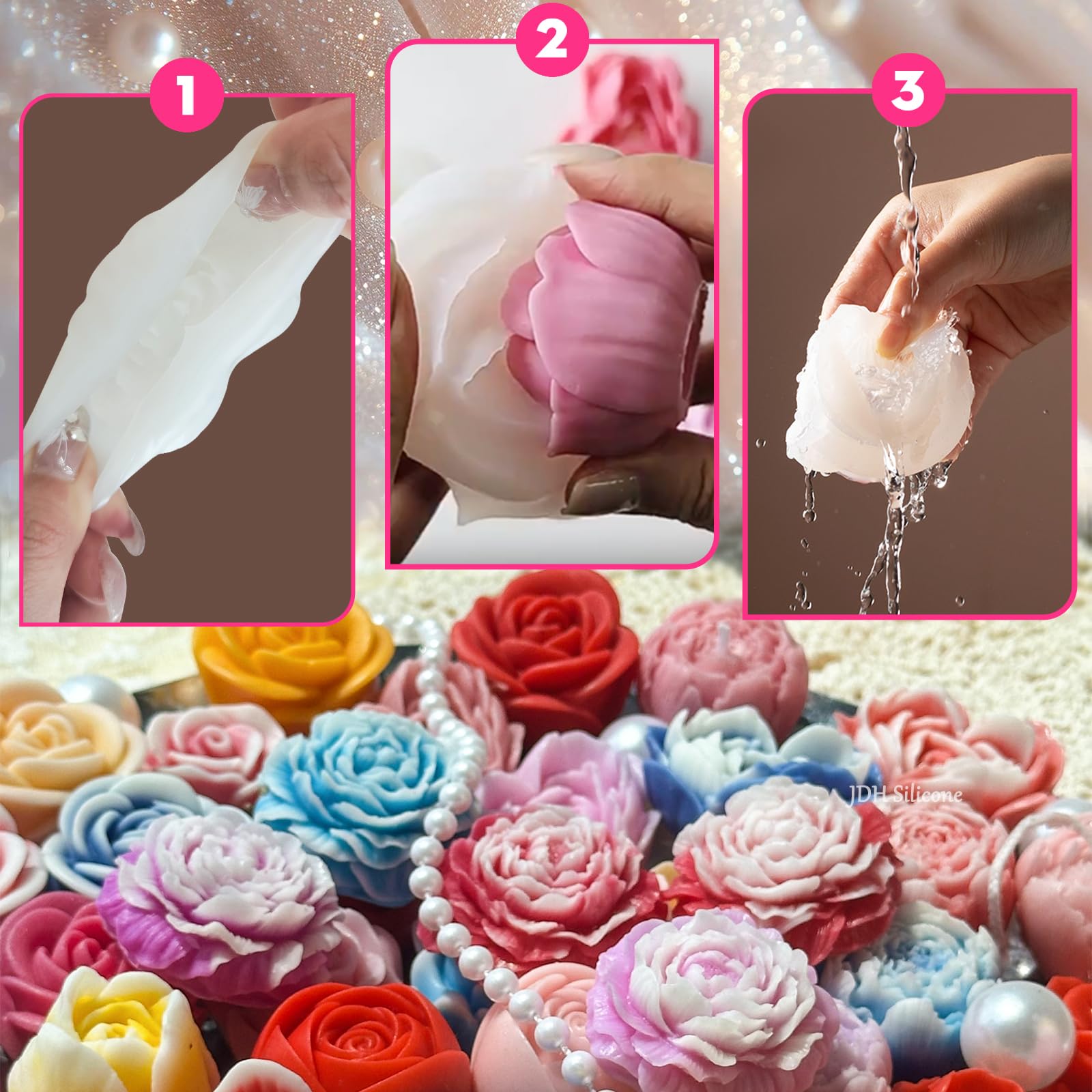 Zestaw silikonowych foremek do świec, 6 sztuk, płatki róży 3D, fondant, formy silikonowe do mydła, świec, ciasta, do czekolady, słodyczy, wypieków, deserów