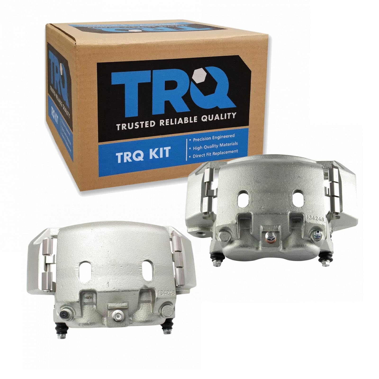 TRQ Front Driver and Passenger Side Brake Caliper Set Caliper Brackets Hardware Compatible with 03-08 Dodge Ram 2500 03-08 Ram 3500 06-08 Ram 1500