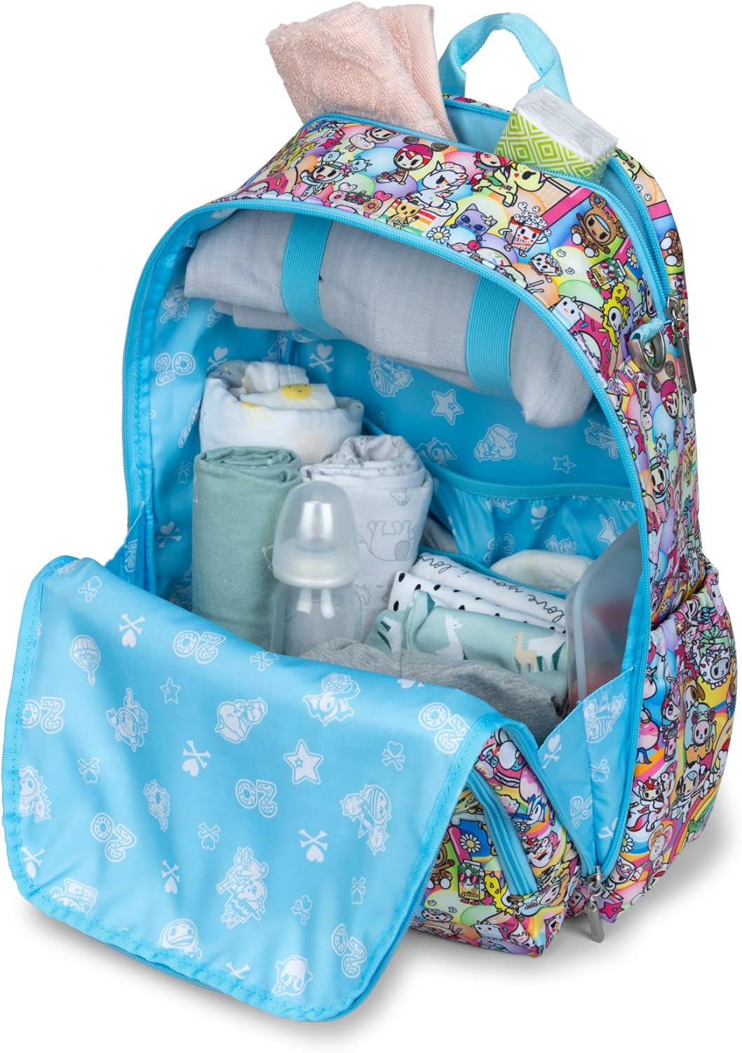 JuJuBe x tokidoki 20th Anniversary Zealous Celebration Backpack Diaper Bag, Purses for Women, Includes Changing Pad, Essentials for Mom, Newborn & Baby, Adjustable Padded Straps, Machine Washable