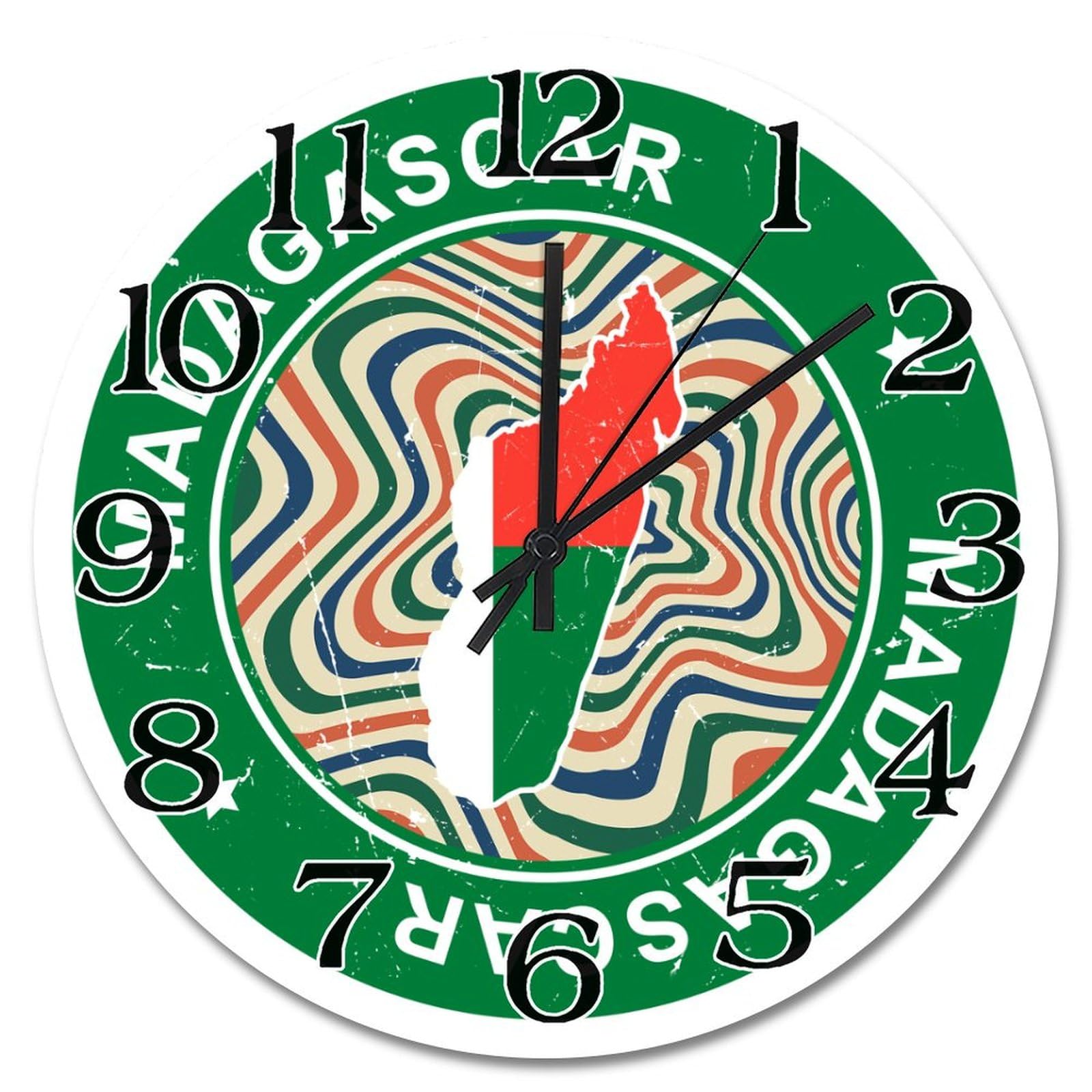 Horloge murale Madagascar grand format lisible pour décorer un mur blanc vide