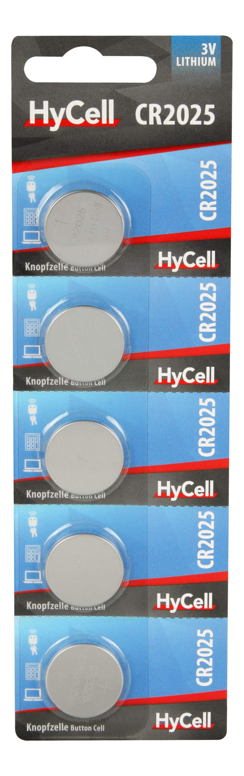 HyCell Pack of 5 Lithium Button Cell CR2025 3V Button Batteries with First Class Quality with Long Durability