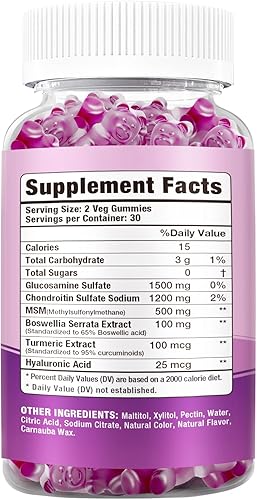 Miniatura 7 de Paquete de 2 gomitas de glucosamina condroitina con MSM y saúco extra fuerte, apoyo articular, suplemento antioxidante de apoyo inmunológico, 120