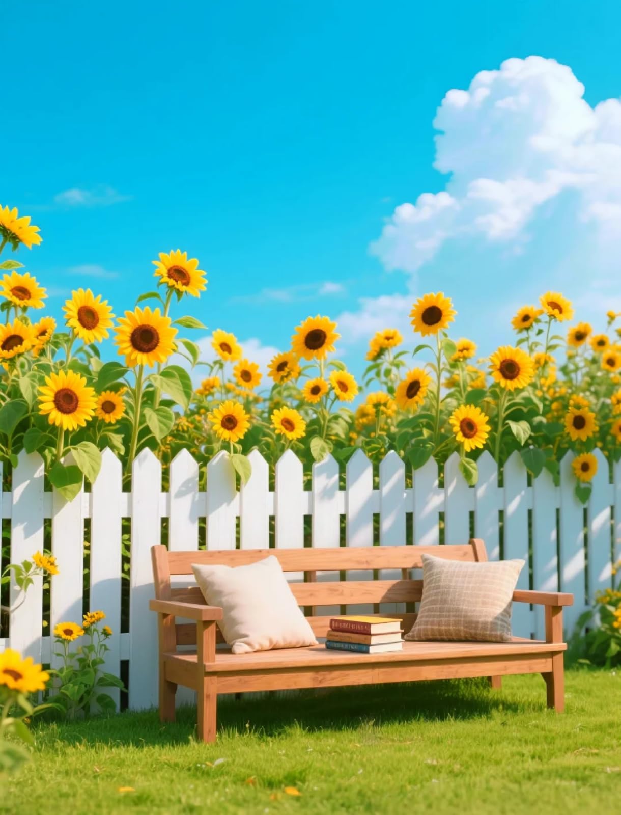 Stithej Women's Multicolored Stamped Cross Stitch Kit Sunflower Fence For Beginner19.7×15.7In