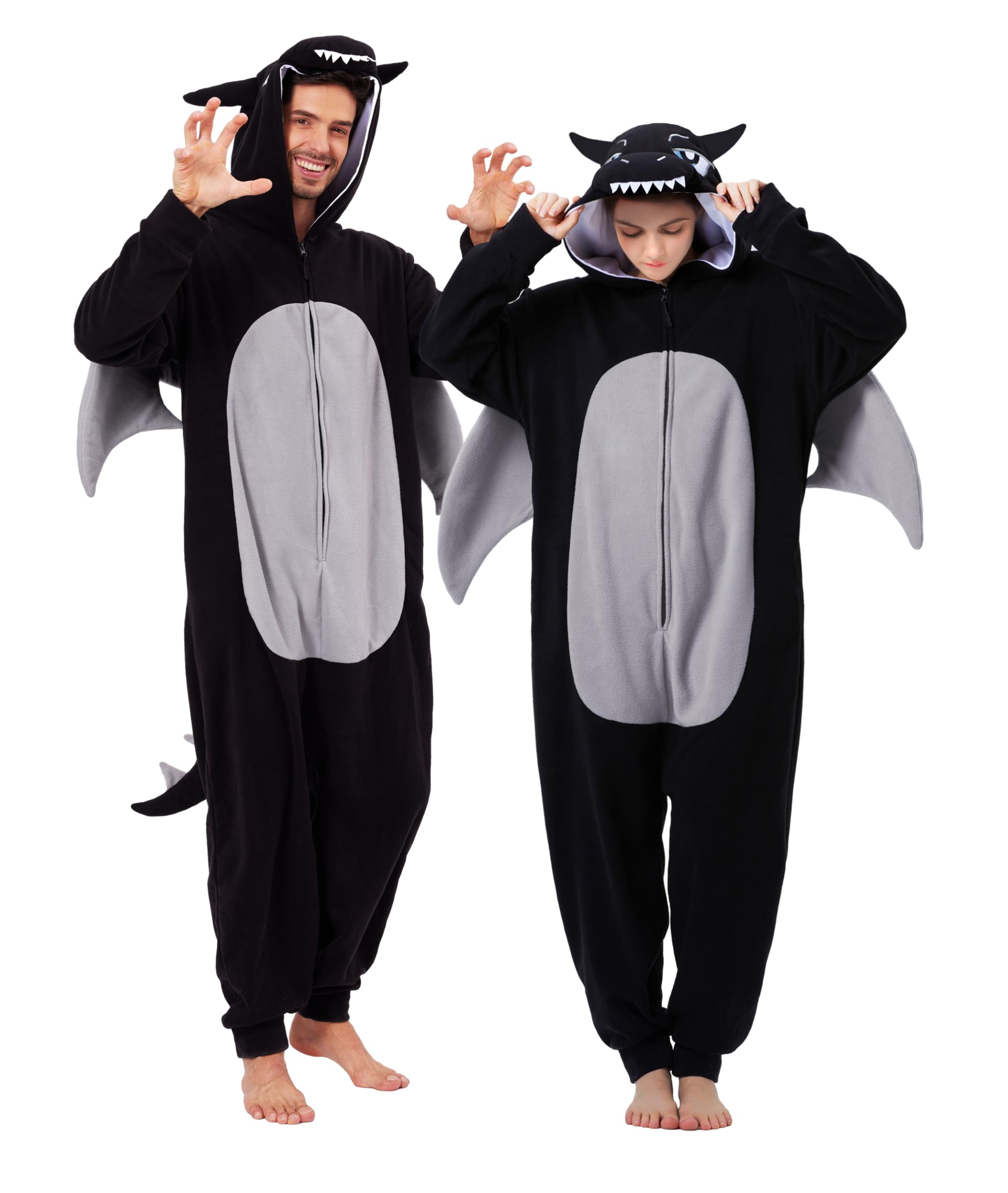 dressfan Unisex Pigiama da Drago Onesie Costumi,Nero Animali Drago Monopezzi Pigiama Halloween Carnevale Costumi e Cosplay,Regali di Natale per Donna Uomo