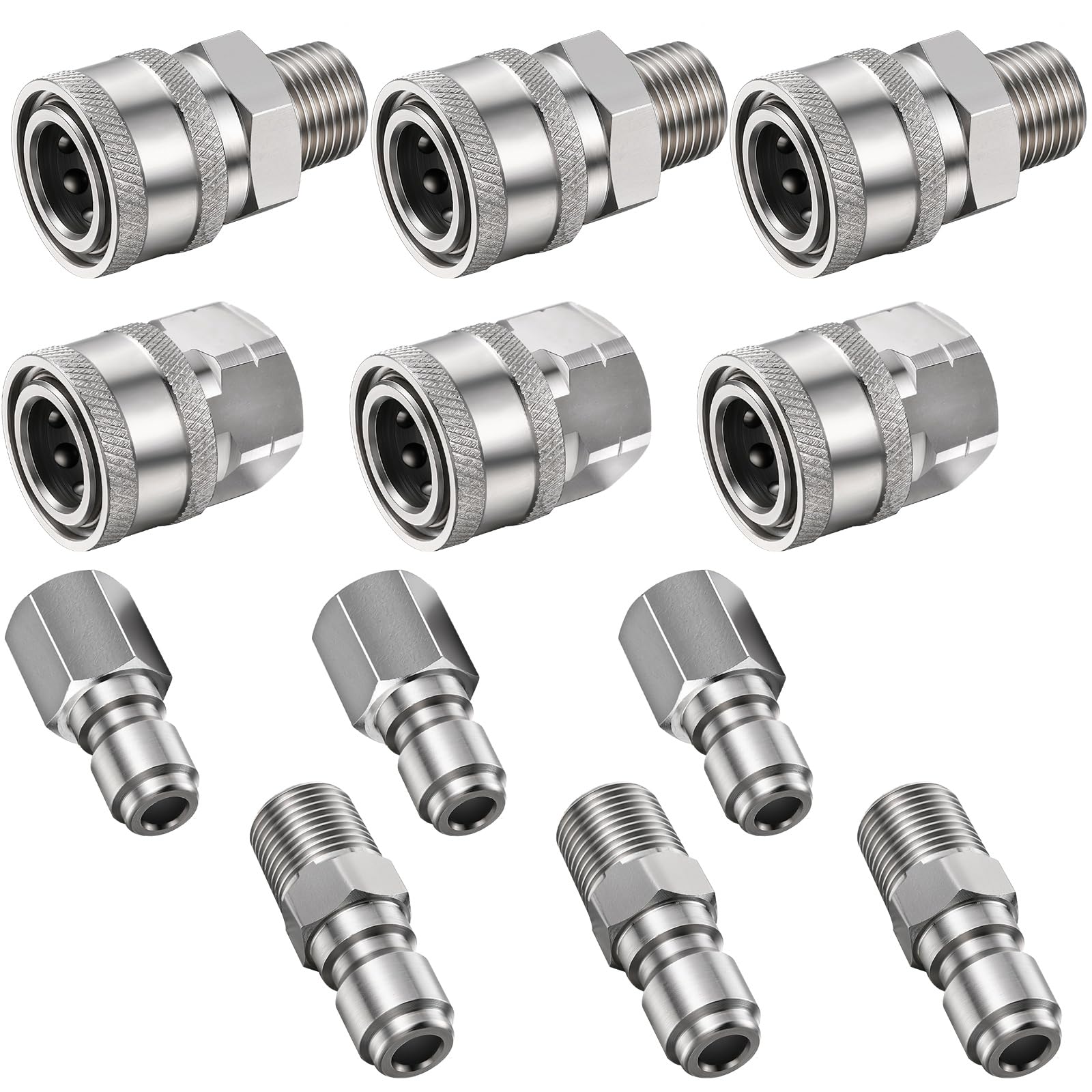 Hotop NPT - Kit di connettori rapidi per idropulitrice da 3/8" in acciaio inox maschio e femmina (6 set)