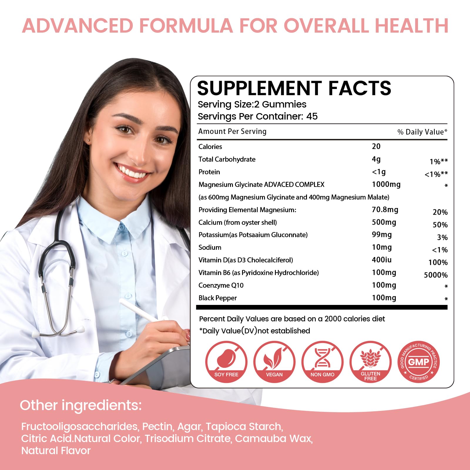 Magnesium Glycinate Gummies 1000mg, Sugar Free Magnesium Potassium Supplements Chewable for Adults with L-Threonate for Sleep, Body Support and Relaxation,90 Peach Gummies — Amazon image 3
