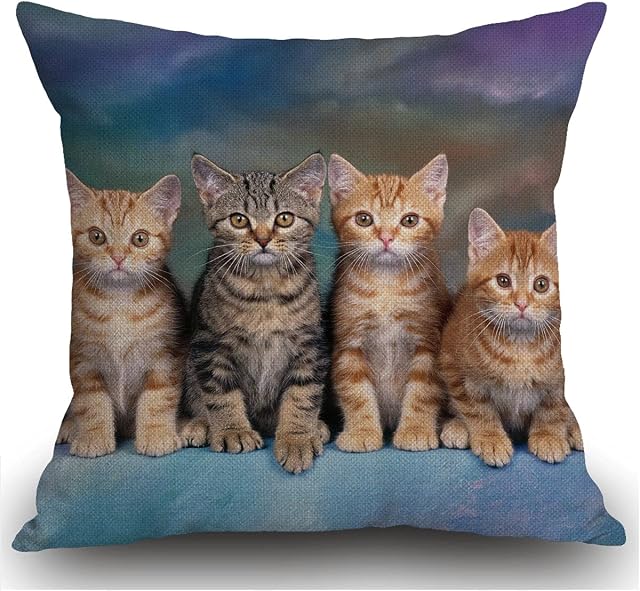 Smooffly Kitten Series Cute Cat Cushion Cover Outdoor Furniture Decorative Linen Square Double Sided Printing Pillow Cover for Home Office Sofa Couch Car Garden 45 x 45cm 18 x 18 inches