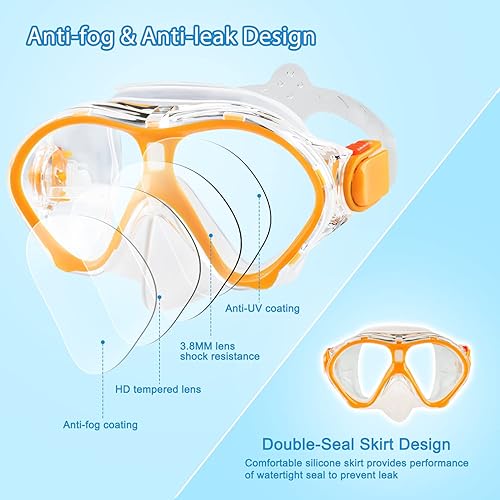 Vista 27 de Gintenco Juego de esnórquel para niños, máscara de buceo para niños como gafas de natación unisex, máscara de buceo antivaho y juego combinado