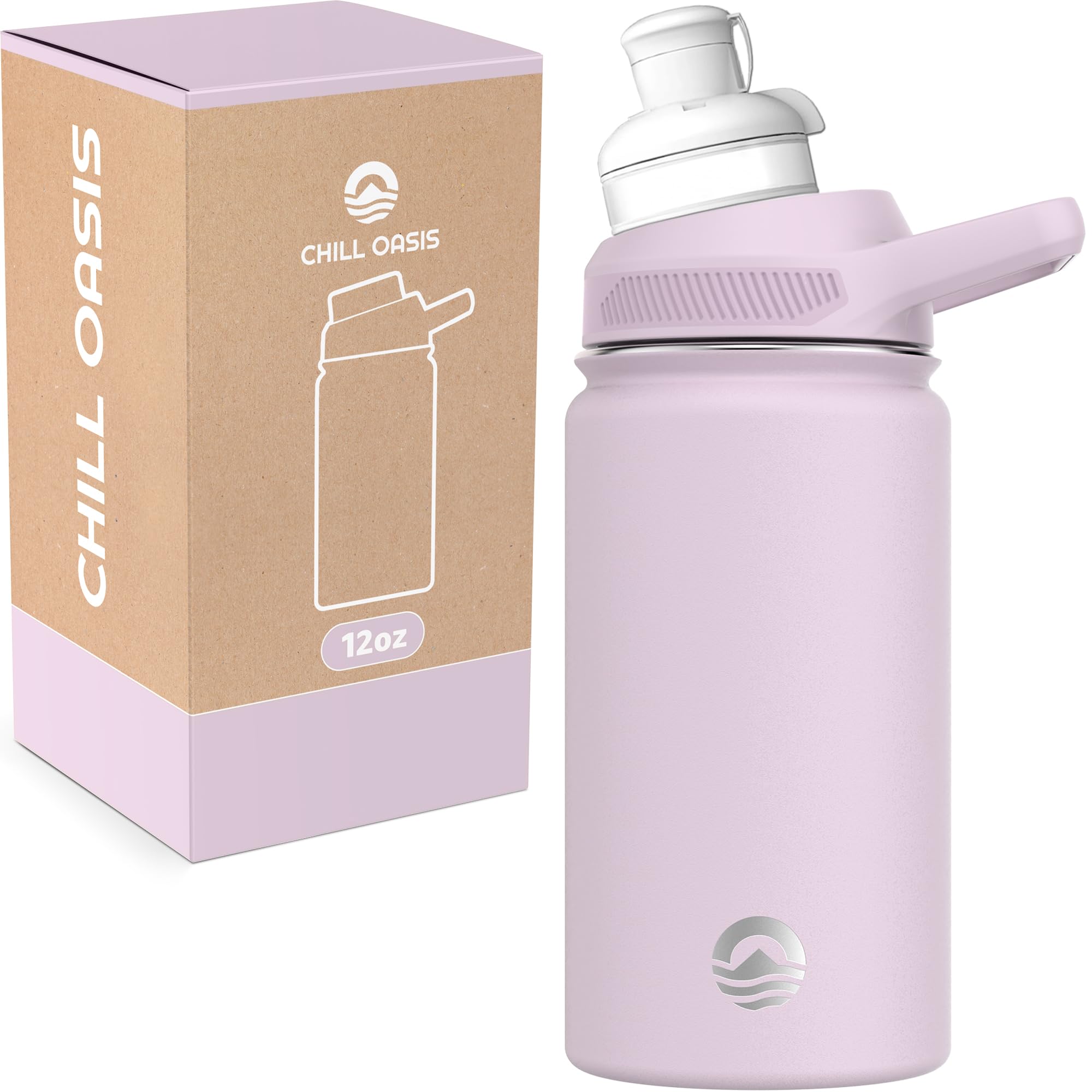 Chill Oasis Water Bottle | Compatible With Popular Flavor Cartridges | BPA Free, Leak Proof, Double-Walled Vacuum Insulated Stainless Steel, and Dishwasher Safe | Cold for 24 Hours (Lavender, 12oz)