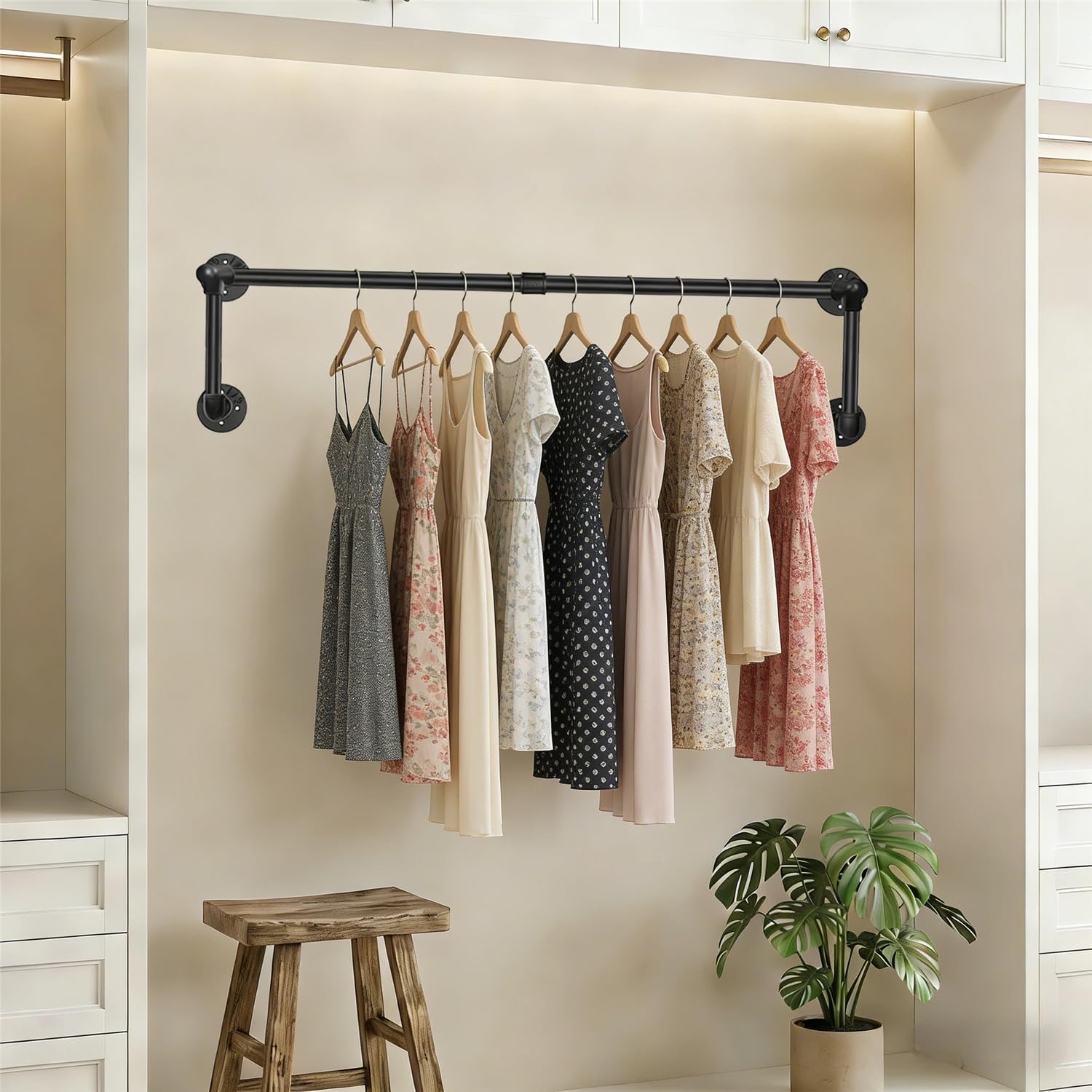 Industrial Pipe Clothing Rack,Heavy Duty Wall Mounted Black Iron Garment Bar,Detachable Garment Rack,Multi-purpose Hanging Rod for Closet Storage,36.2" Set of 1