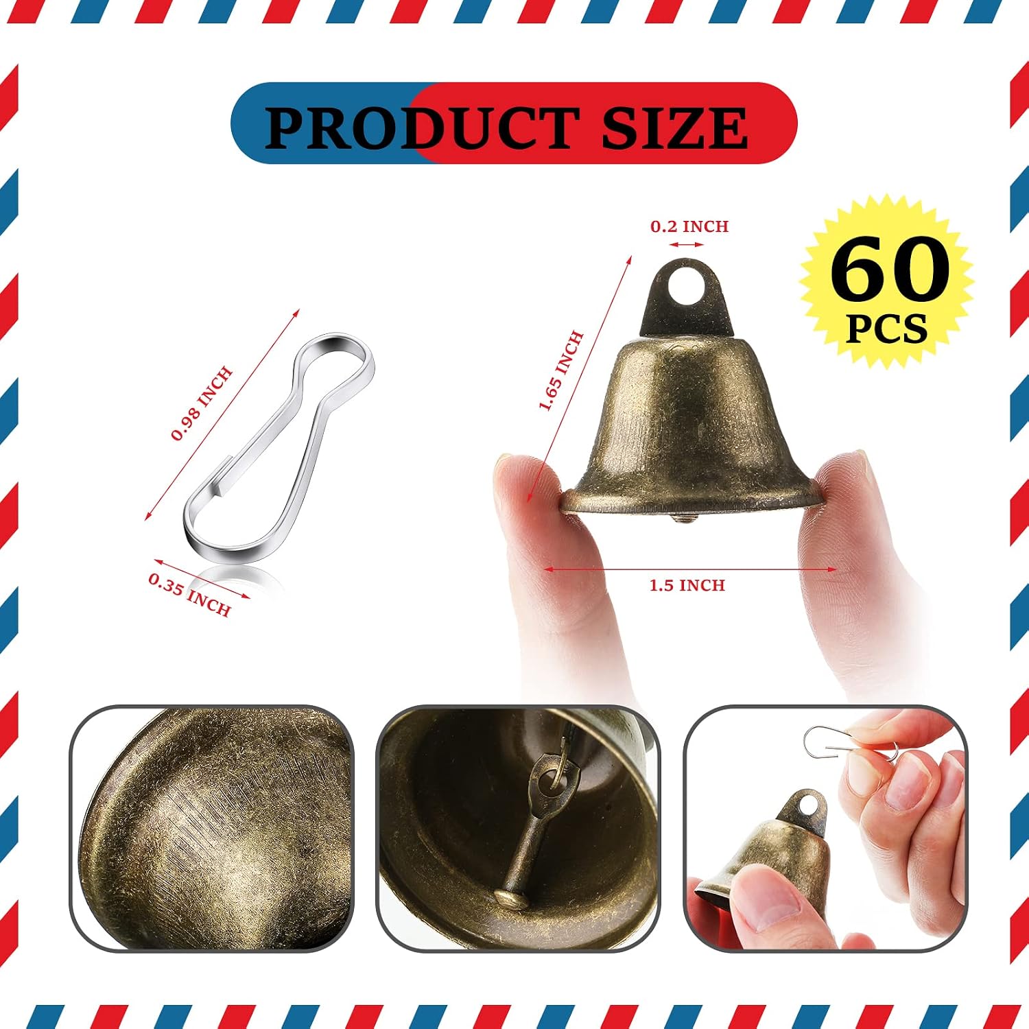 Gejoy 60 Pieces Craft Small Brass Bells for Crafts Mini Vintage Bells with Spring Hooks Tiny for Hanging Wind Chimes Making Dog Training Doorbell Wedding Decor, 1.65 x 1.5 Inch (Bronze)