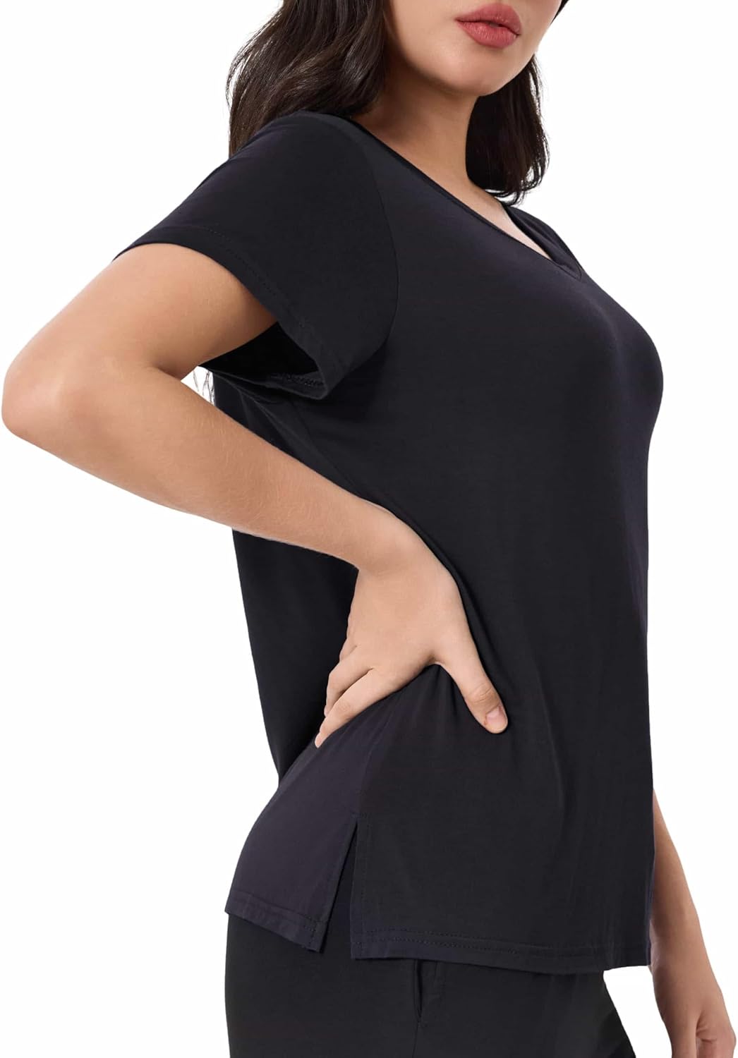 Viscose from Bamboo Pajama Top for Women Cooling V-Neck Sleep Shirt Lightweight Short Sleeve Lounge Tee - Image 5