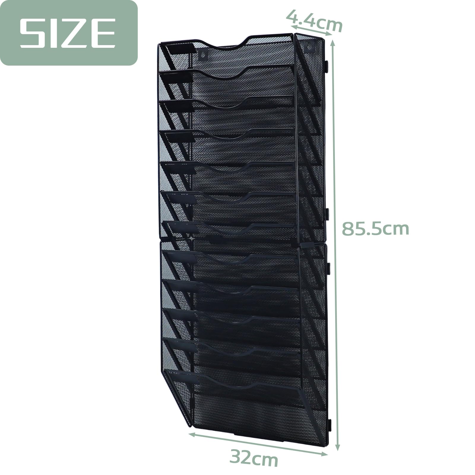 Organizador de archivos de pared vertical de malla 12 niveles negro