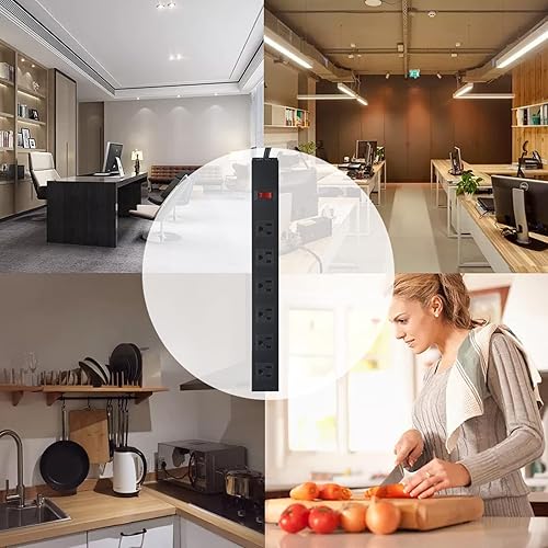 Miniatura 7 de Regleta de alimentación de metal para montaje en pared, toma de corriente montable con 6 salidas de CA, toma de corriente de aleación de aluminio