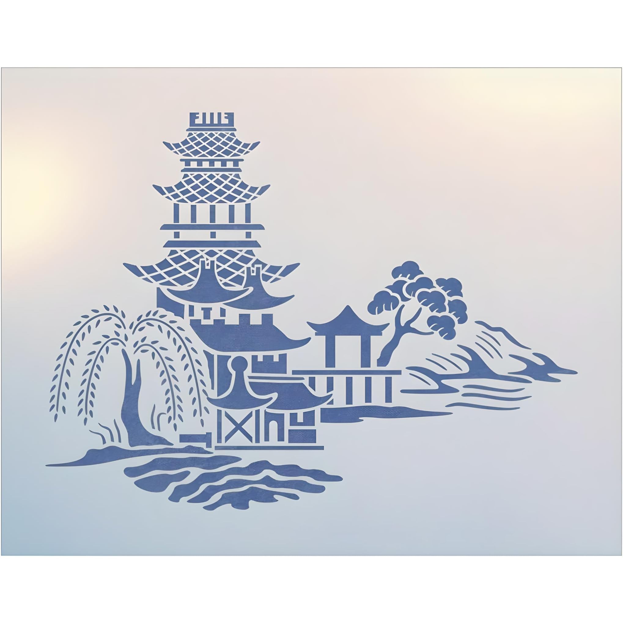 Blue Willow Japanese Stencil Template – 14" x 10.5" Reusable Mylar Stencil for DIY Crafts, Home Décor, Wood Signs & Fabric Painting – Chinoiserie & Asian Art Design - The Artful Stencil