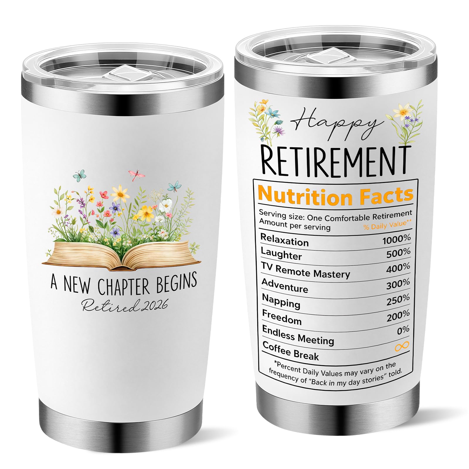 Yuecda Retirement Gifts for Women 2026 - A New Chapter Begins Tumbler - Retired Gift for Boss Female, Happy Retirement with Nutrition Facts Gifts for Coworker Lady, Mothers Day Gift Chirstmas
