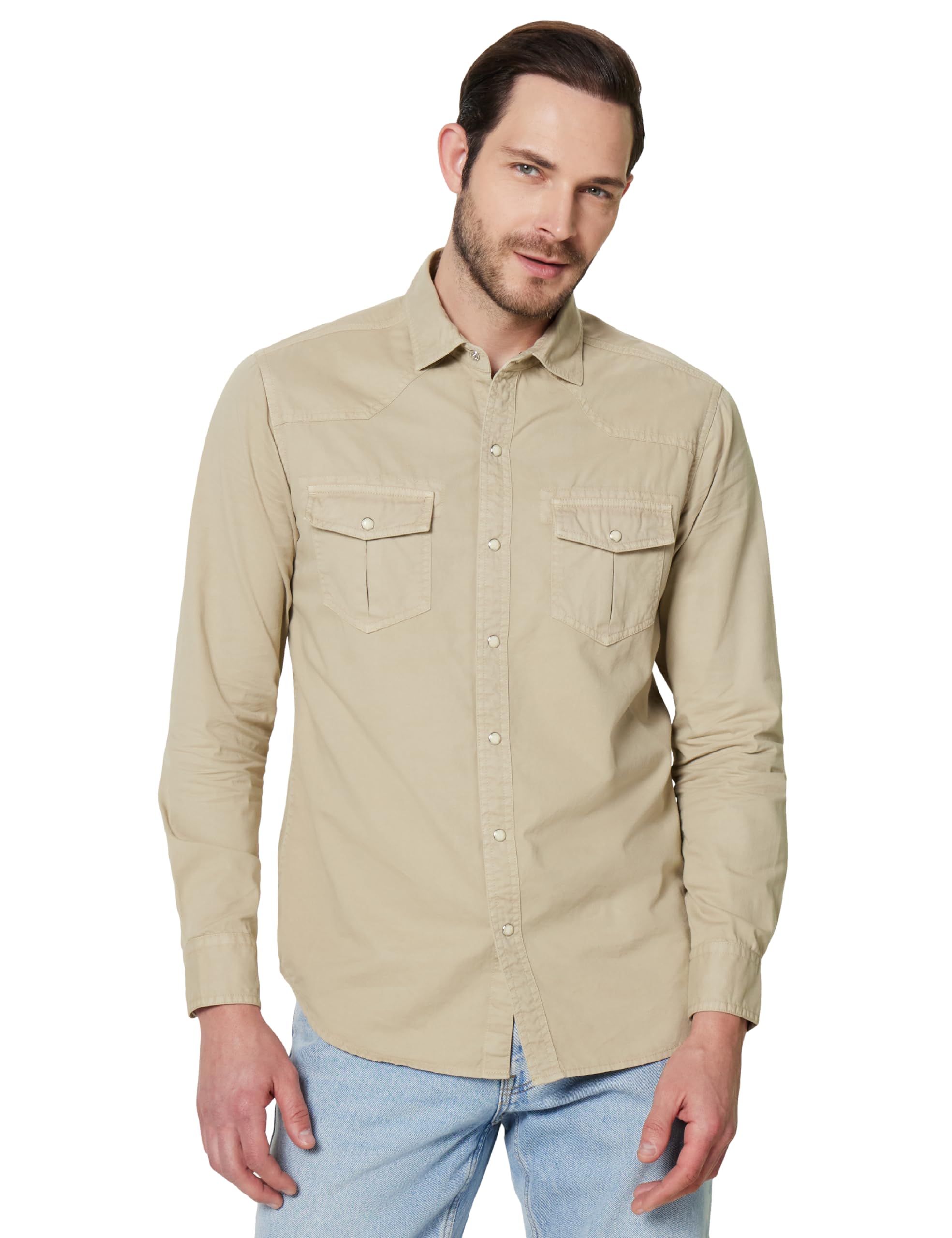 Symbol Premium Men's Beige Cotton Shirt Light Beige - Image 1