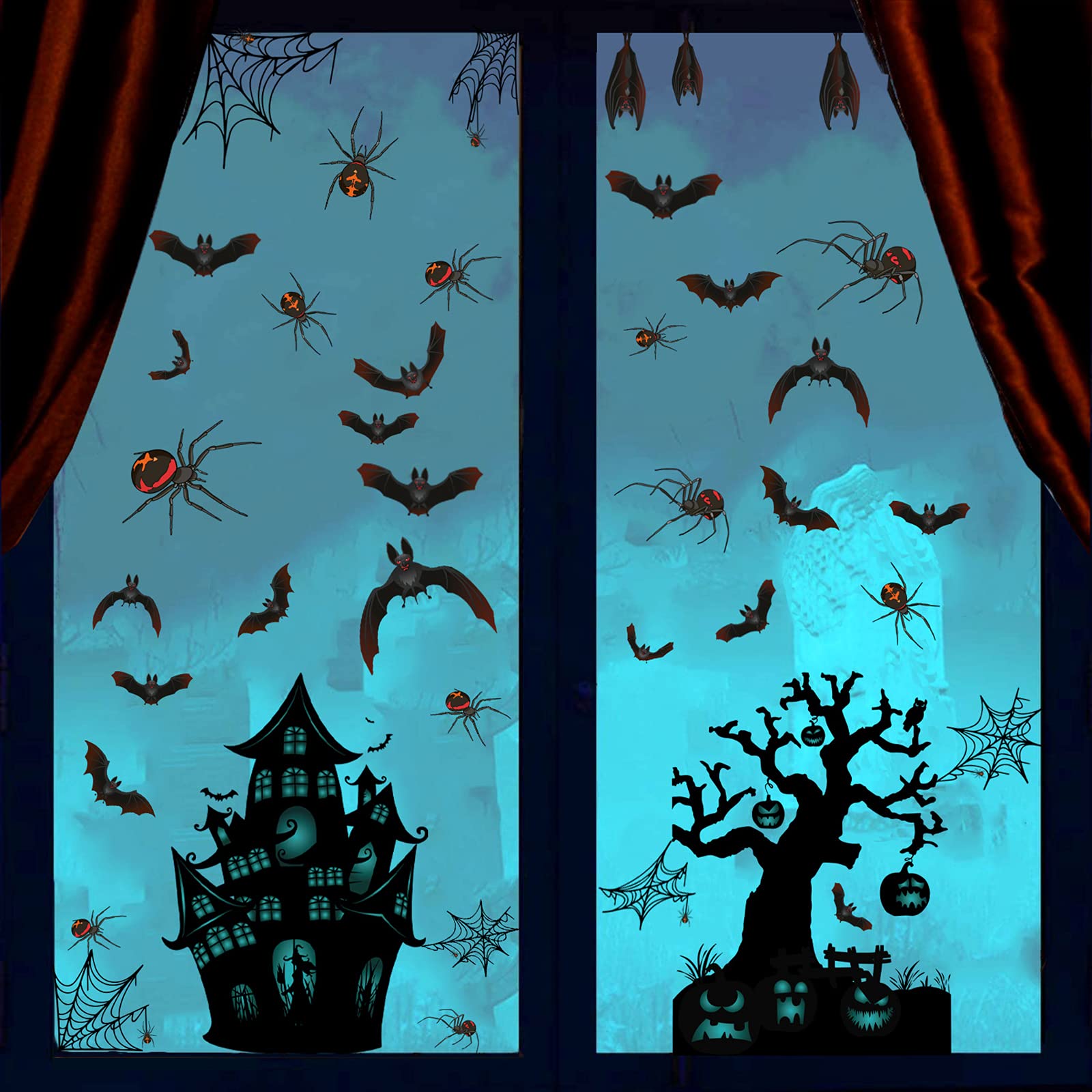 12 naklejek na Halloween, kreatywne nietoperz pająk czarne naklejki zamkowe, Halloween okno ekspozycja rodzina ogród wakacje artykuły na przyjęcia