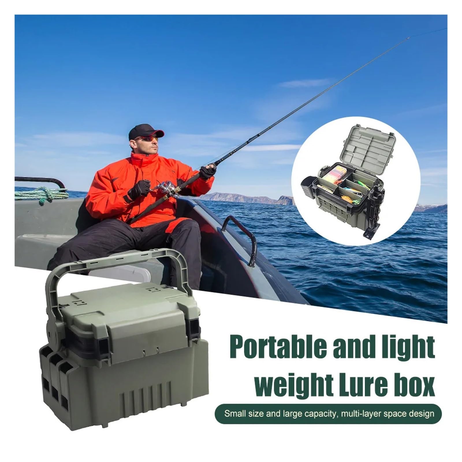 Scatola Porta Attrezzi da Pesca Multistrato, Organizer for Attrezzi da Pesca, Grande capacità, Leggera, con Fessura for Inserimento Canna da Pesca, Accessori da Pesca per ami, Esche
