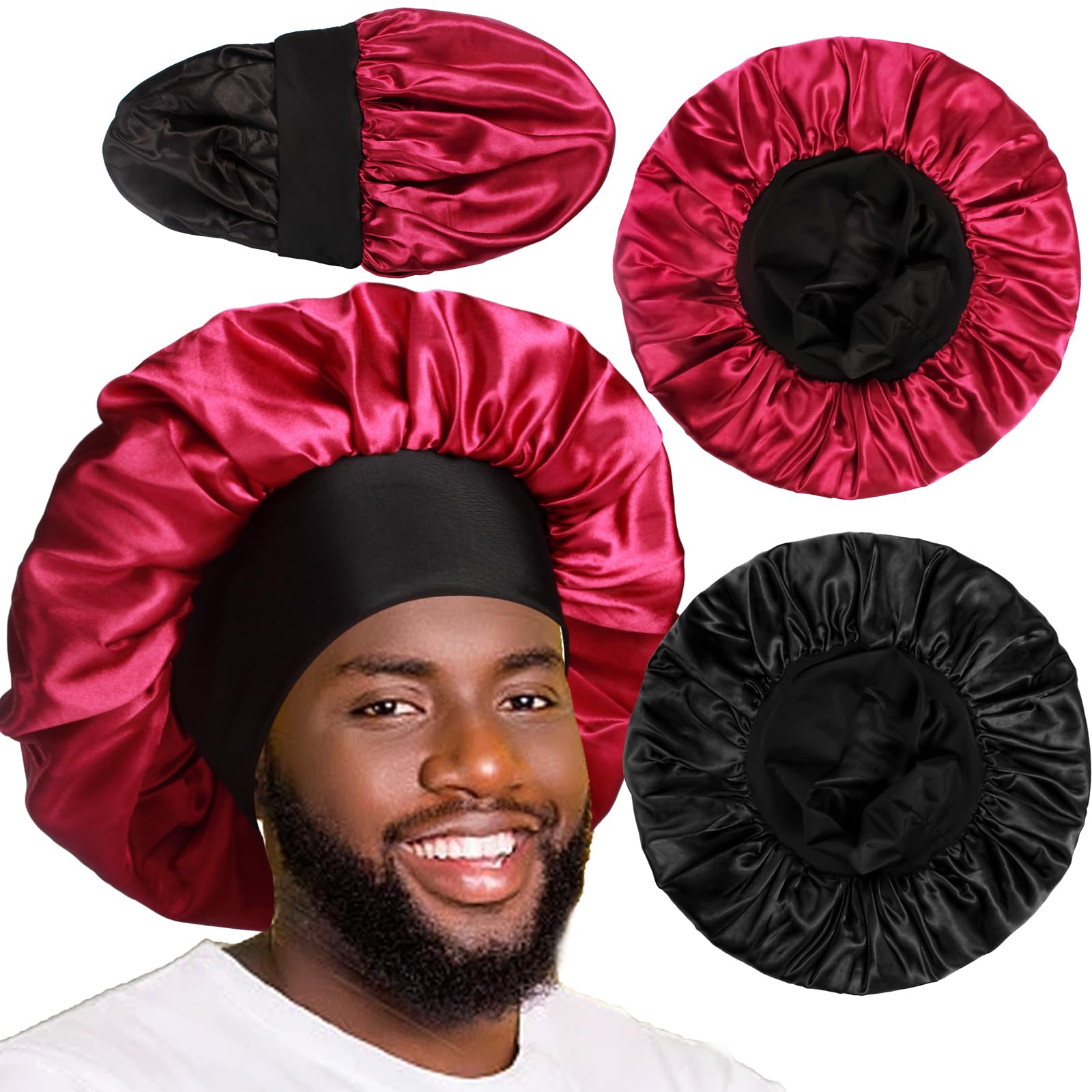 2pcs Bonnets for Men, Double Layer Hair Bonnet Satin Bonnet for Women Curly Hair Braids