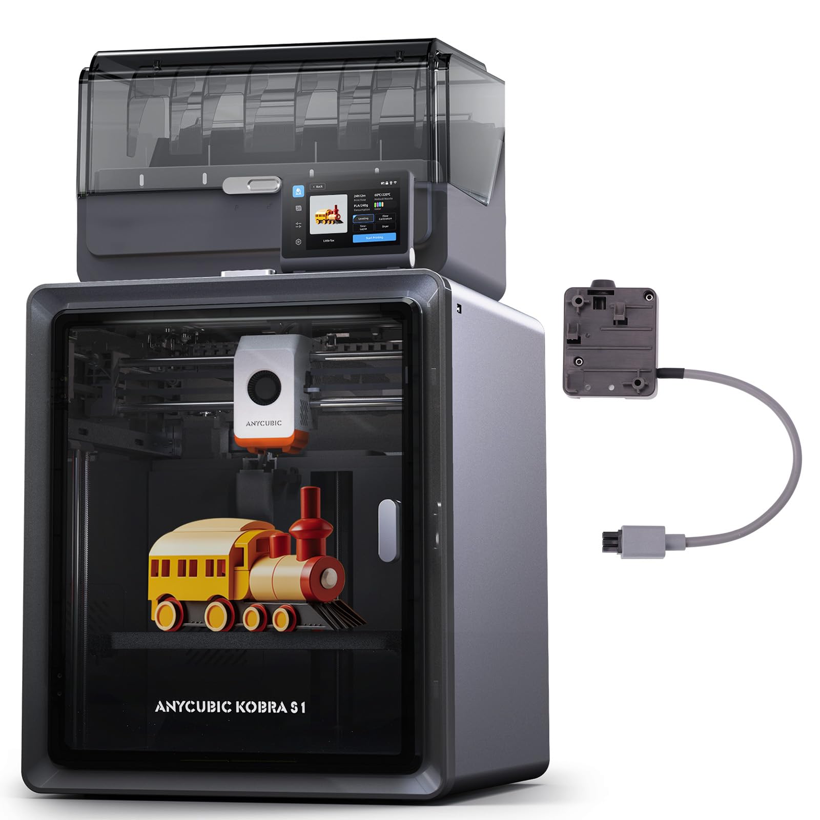 Anycubic Kobra S1 Combo 3D-Drucker Mehrfarbig, Geschlossene CoreXY-Struktur, 600 mm/s Schnelles Drucken, Trocknung Filament während des Drucks, 320 °C Hotend, Druckgröße 250 x 250 x 250 mm