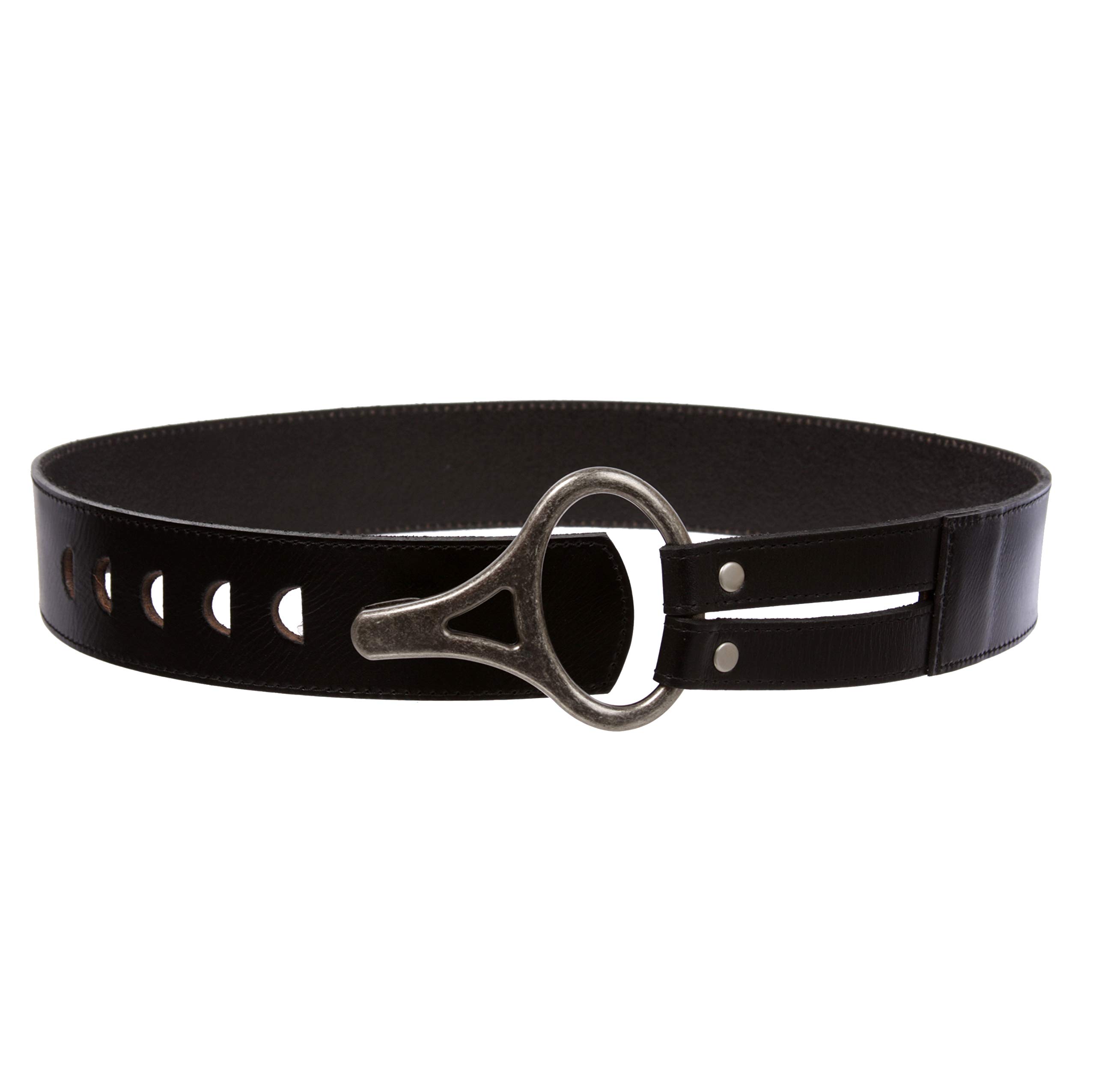 Womens High Waist Genuine Leather Belt With Hook Closure, Black | small