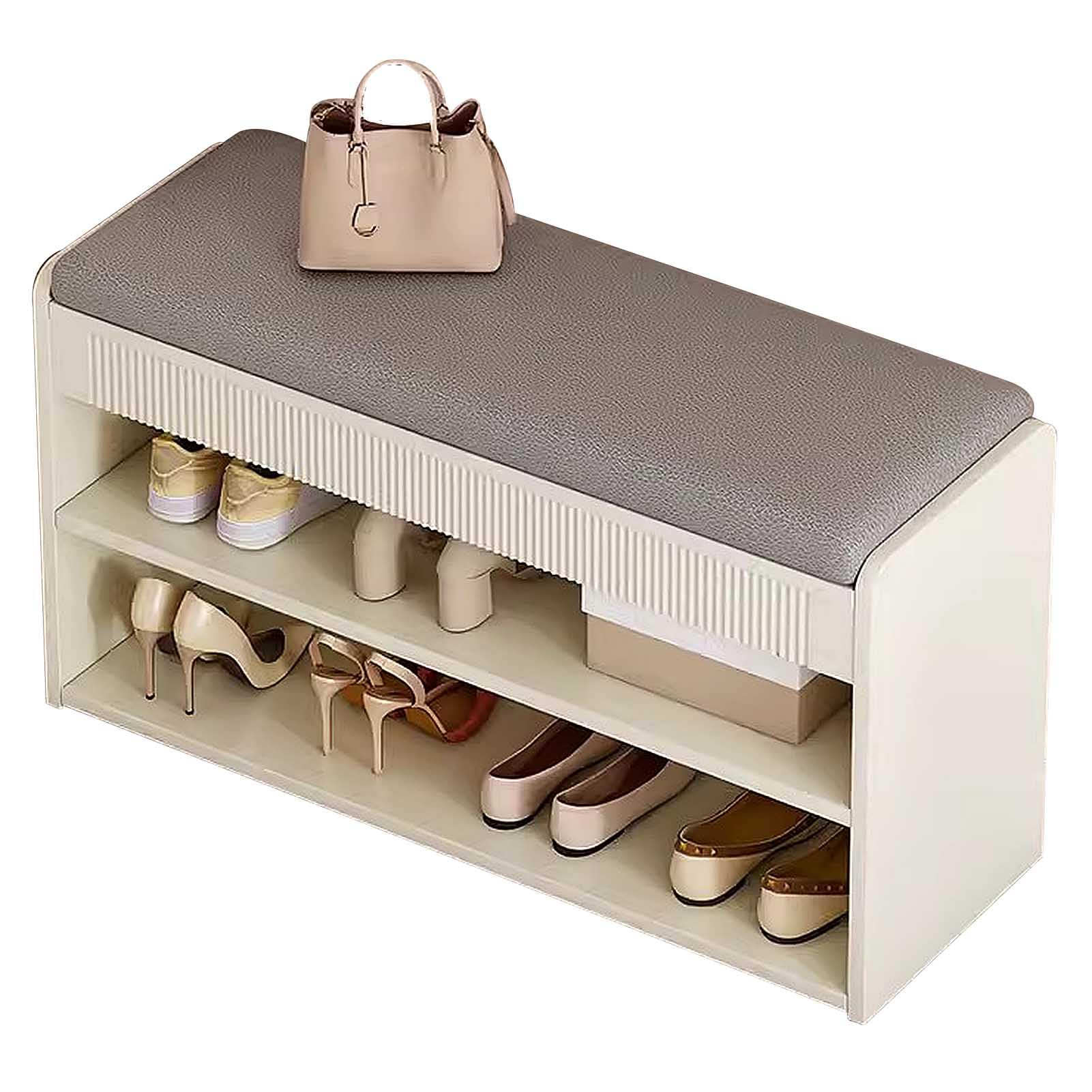 SXZenSpace Storage Bench for Entryway, 2 Layers Narrow Shoe Changing Stool Small Rack with Seat Organizer Cabinet Slim