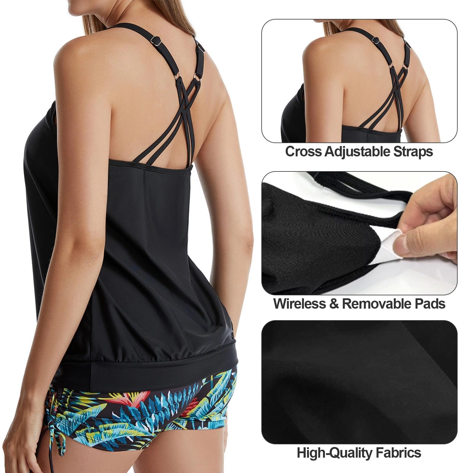 Damski kostium kąpielowy, tankini, push up, wyszczuplający brzuch, wysoka talia, moda kąpielowa, sznurowane, kwiaty, dwuczęściowy, sportowy, plażowy, letni, szorty kąpielowe, zestaw dla kobiet