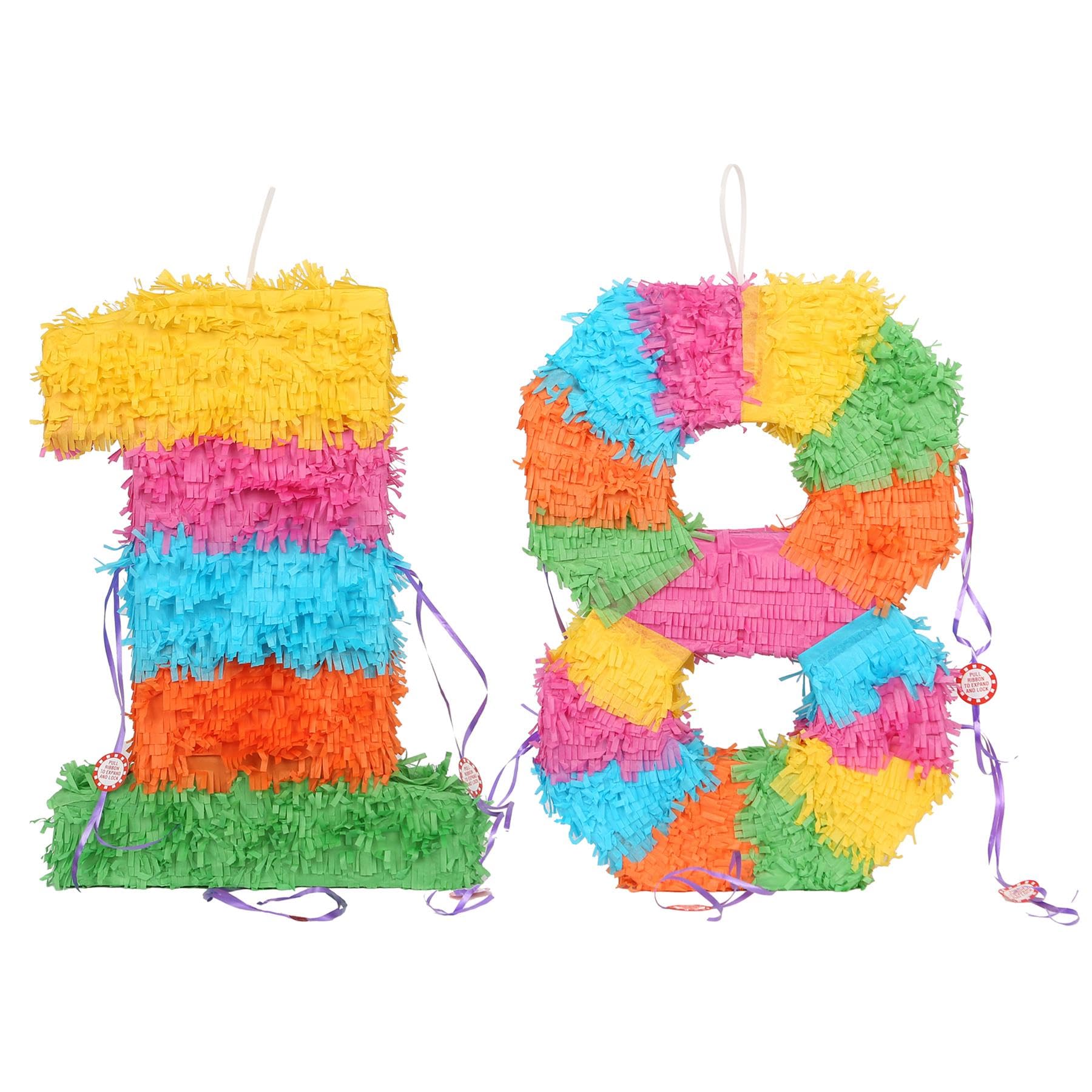 Fax Potato 2pc 18th Birthday Pinata & Blindfold Set - Multi - Mexican Kids Girls Boys Birthday Large Party Parties Games Decorations Kit